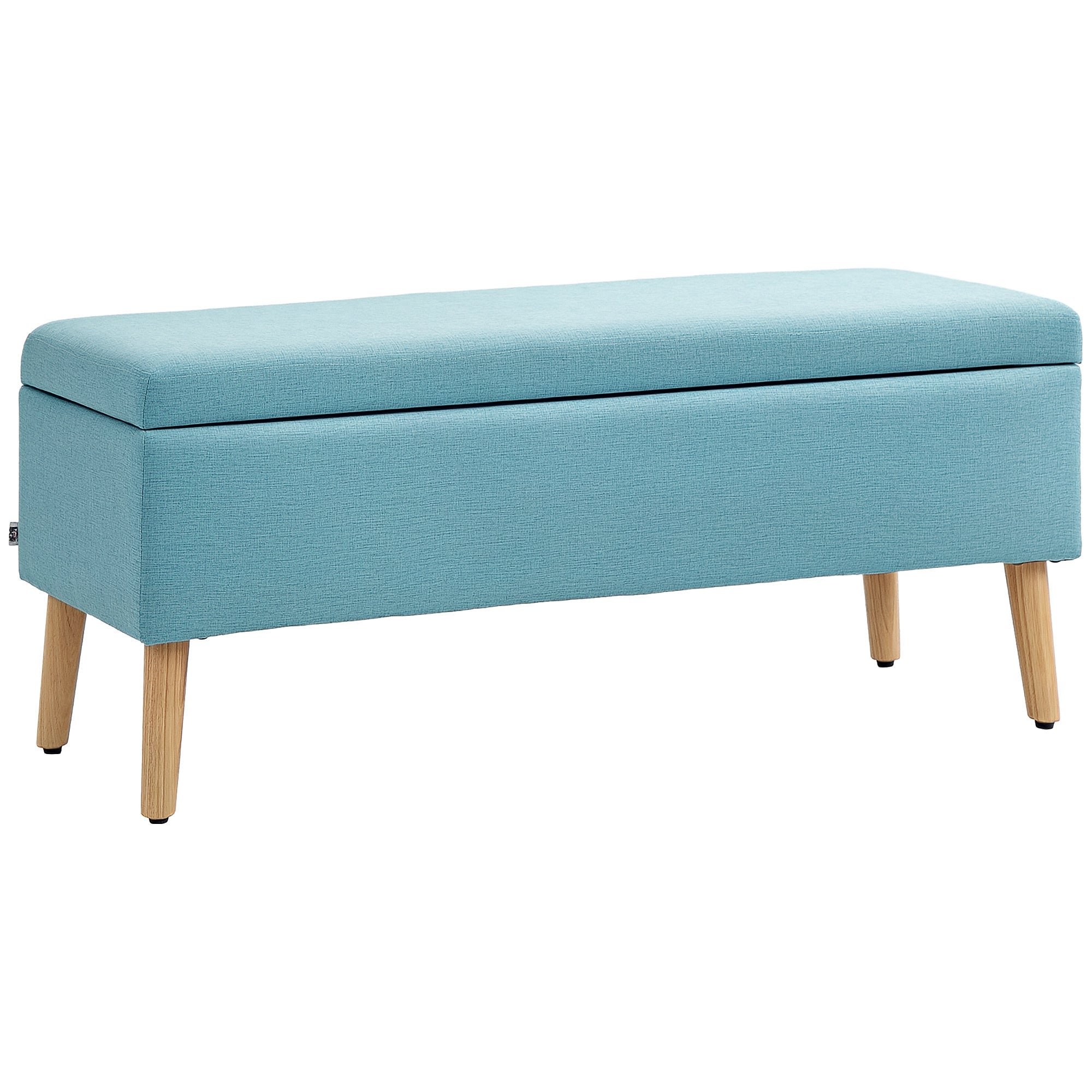 HOMCOM Tároló Pad Kárpitozott Pad Vászon Hatású, Ágy Pad Fa Lábakkal, Tároló Pad Nappaliba, Hálószobába, Előszobába 110 x 39 x 45 cm, Kék