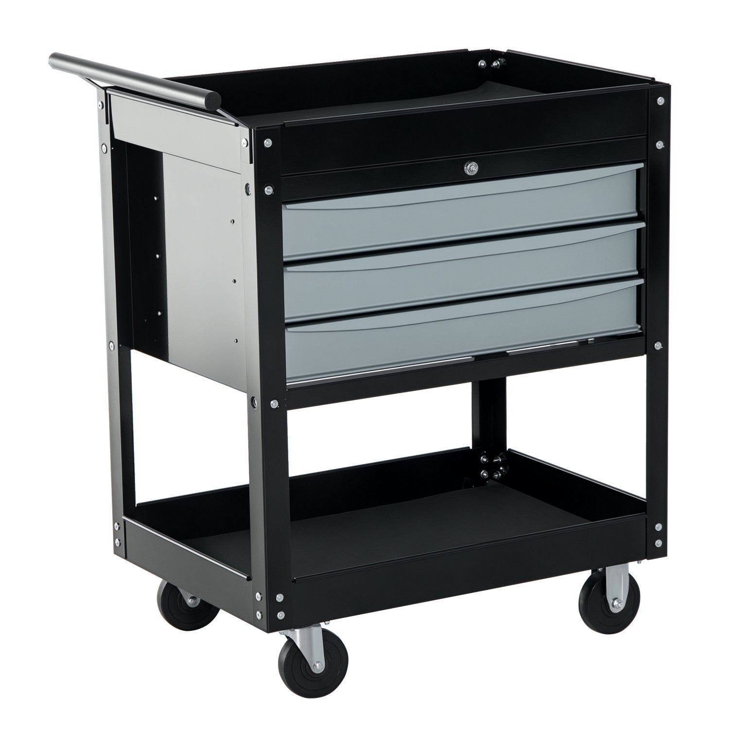 HOMCOM Professioneller Werkstatt-Werkzeugwagen Werkzeugschrank aus Stahlblech, Schwarz, 68 x 46 x 88 cm