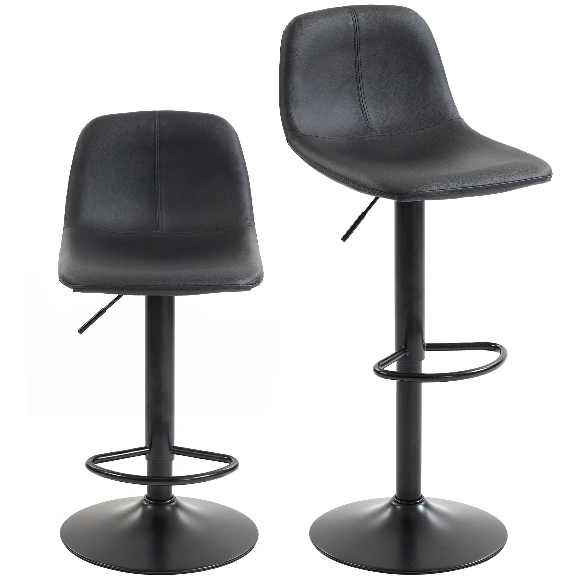 2-Pack Adjustable Swivel Bar Stools with Backrest & Footrest, Modern Black
