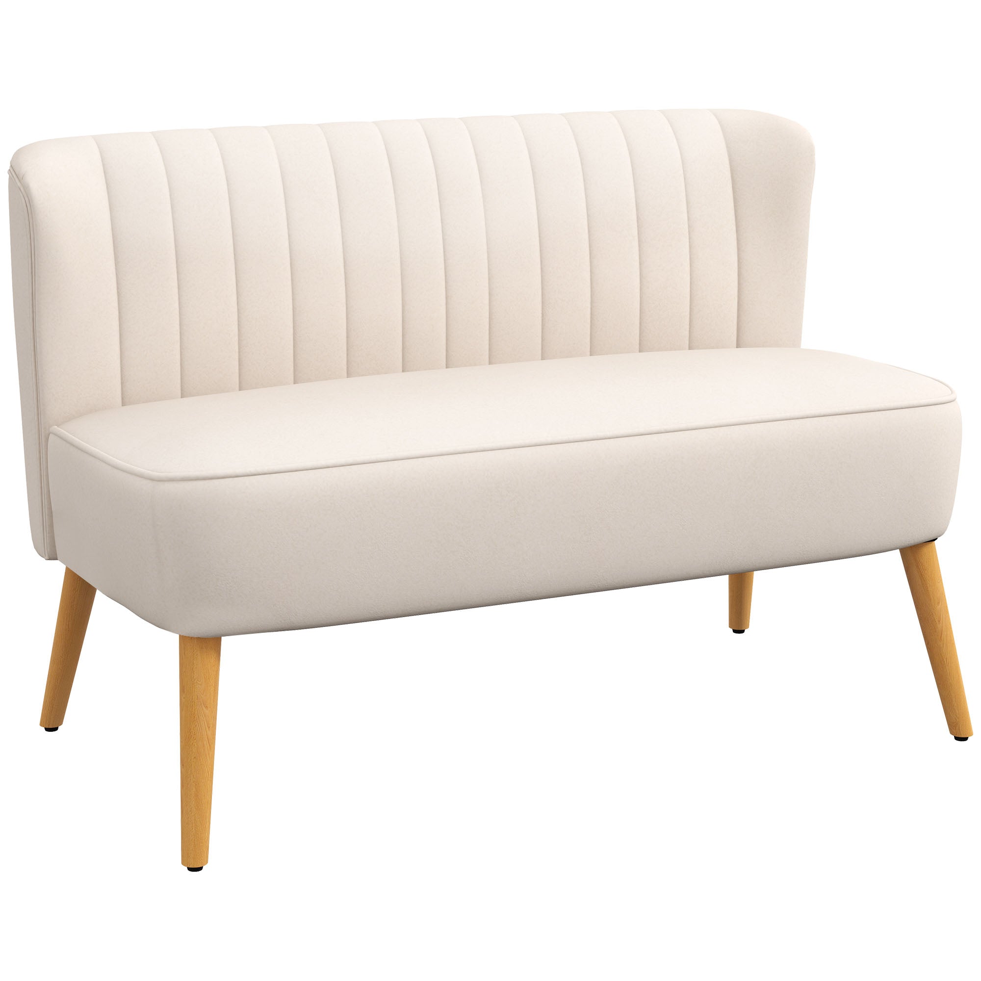 HOMCOM Διθέσιος Καναπές (Loveseat), Μικρός Επενδυμένος Καναπές με Βελούδινη Όψη, Κρεμ — 117 x 56,5 x 77 εκ