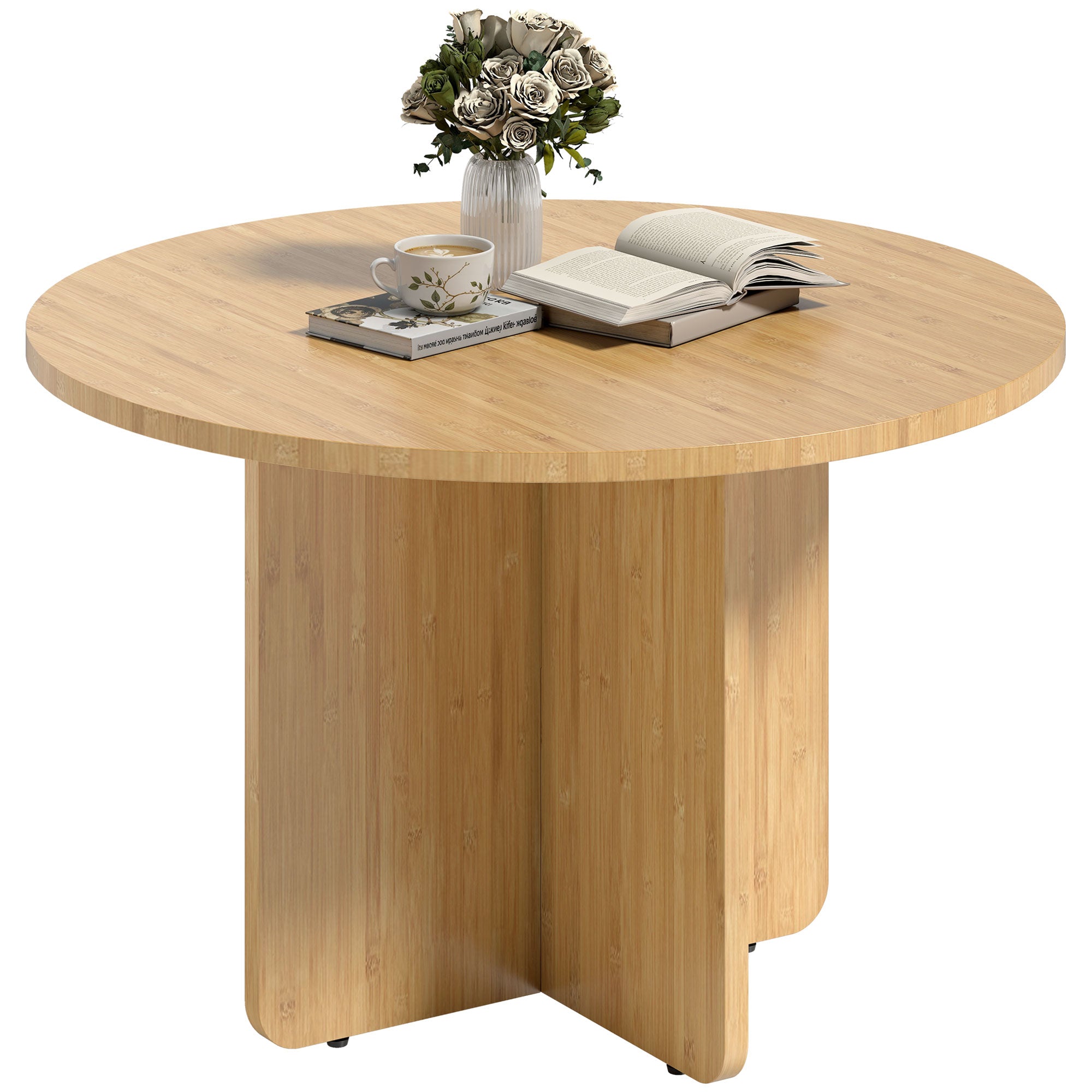 Round Bamboo Coffee Table ?26 in Modern Living Room Table with Cross Base, Supports up to 265 lb, Natural