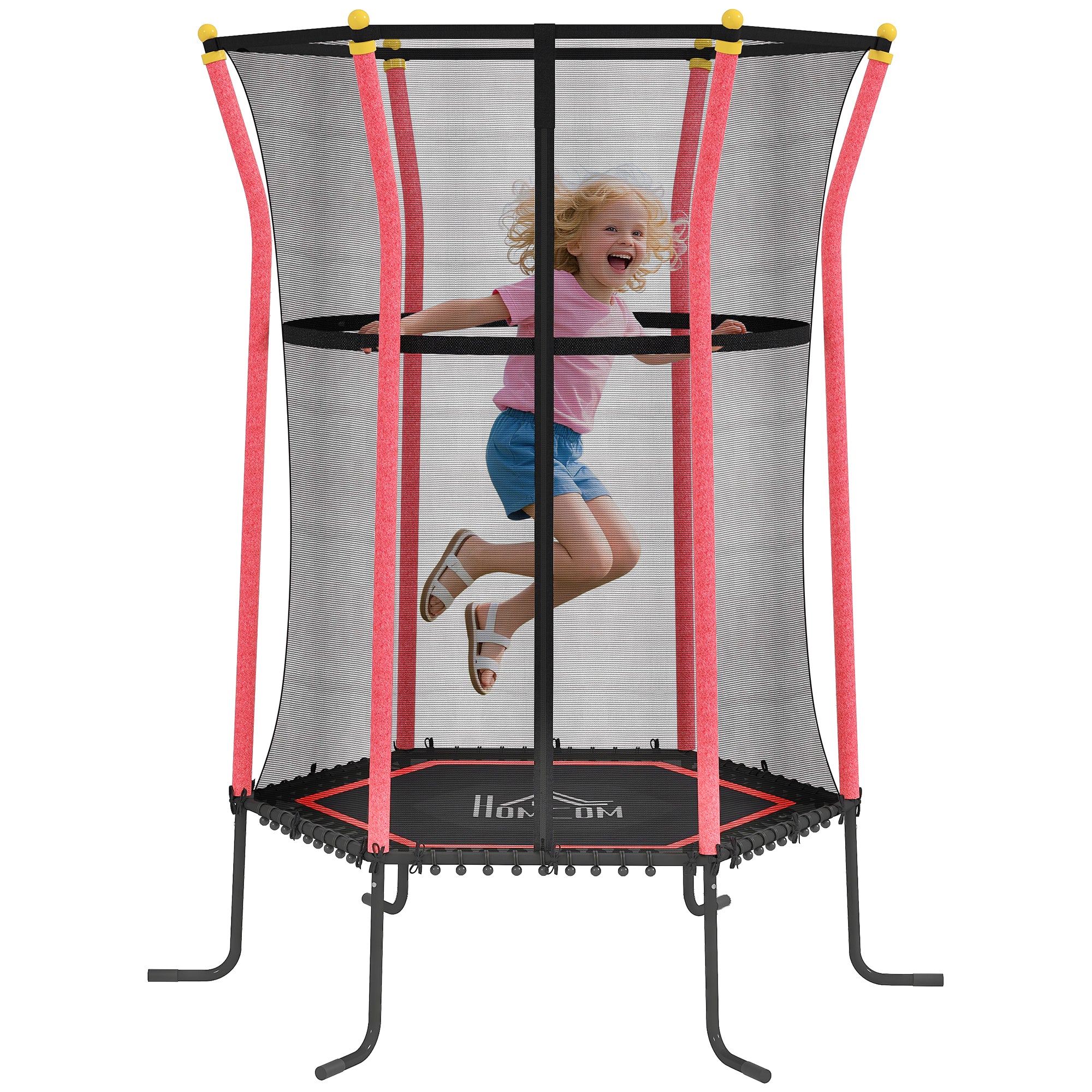 HOMCOM Kinderen Trampoline Ø163,5 cm, Indoor Trampoline met Veiligheidsnet en Randbedekking, Kinderen Trampoline tot 50 kg, voor Kinderen van 3-10 jaar Rood