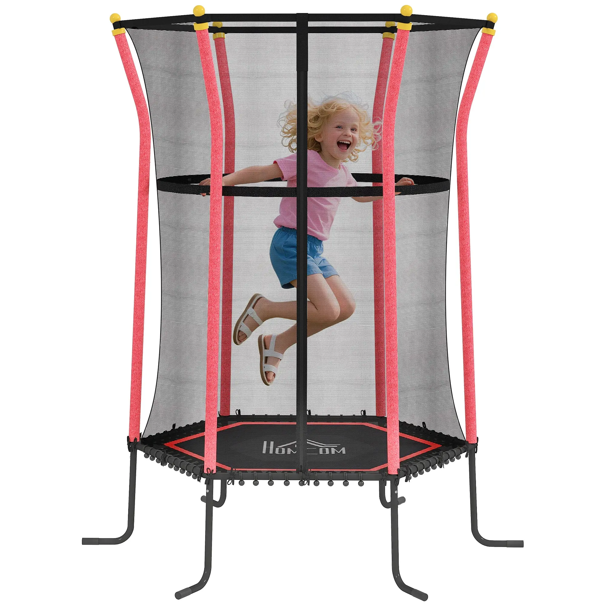 Kids Trampoline ?163.5 cm, Indoor Trampoline with Safety Net Edge Cover Bungee, Children's Trampoline up to 50 kg, for Kids 3-10 years Red