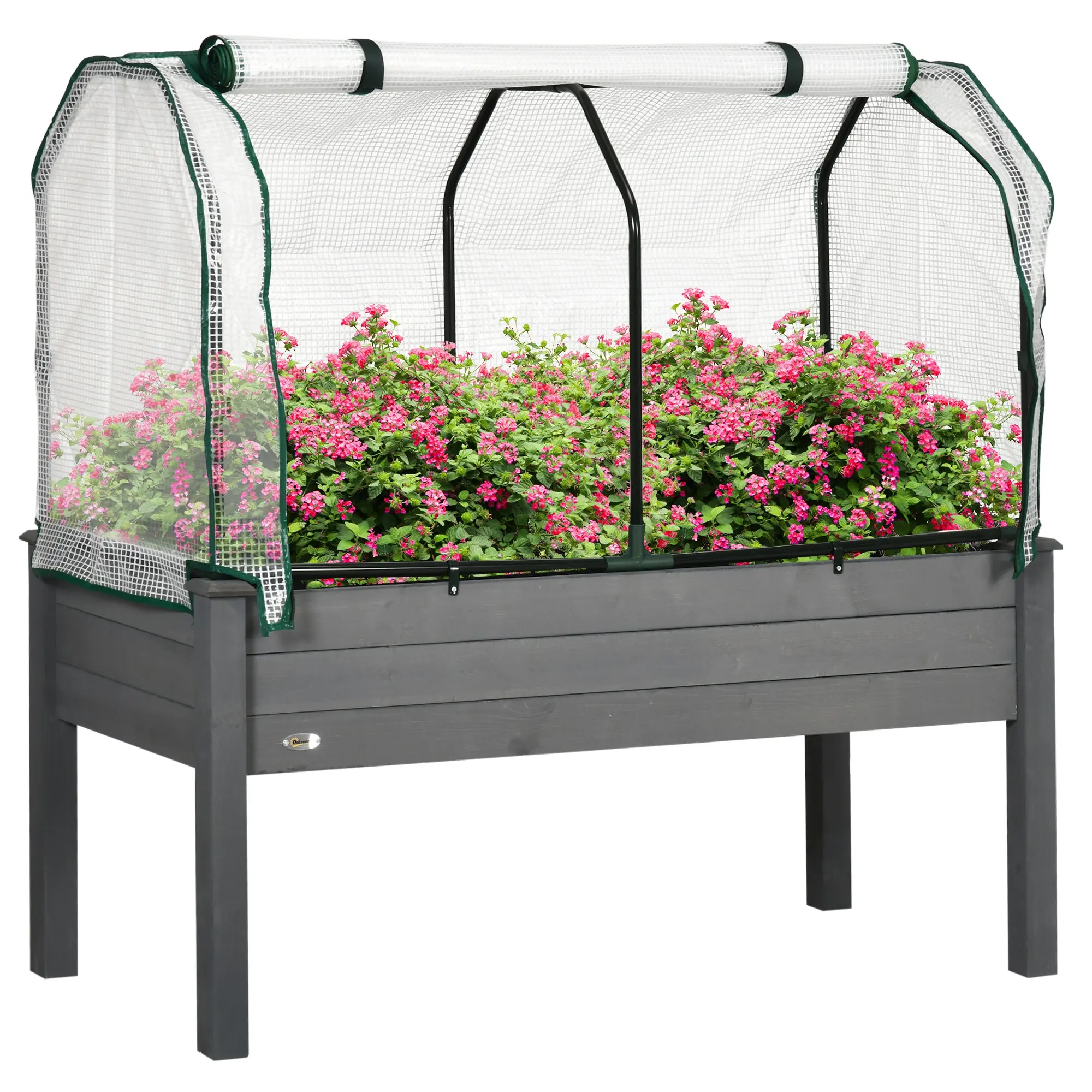 Raised Planter with PE Cover — Elevated Fir Wood Garden Bed with 4 Drain Holes for Flowers & Vegetables, Dark Gray (47.6 x 21.7 x 46.1 in)