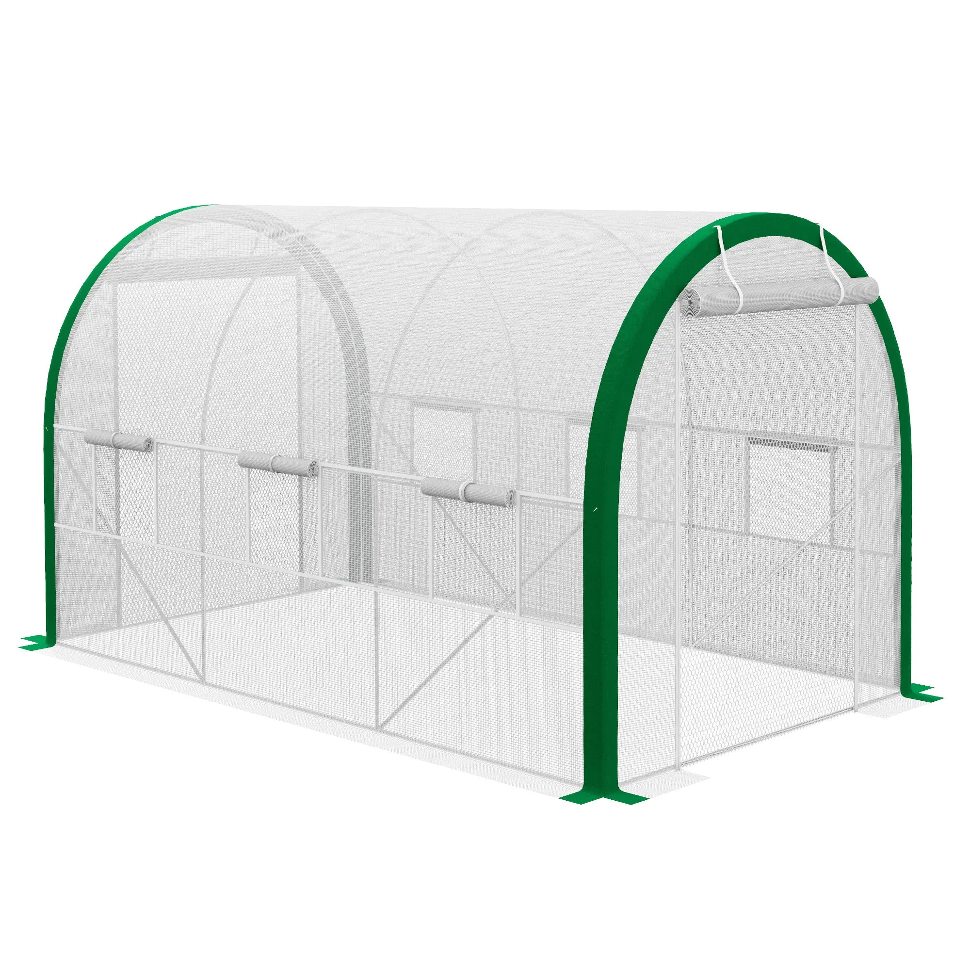 Greenhouse 3.58 x 2.1 x 2.1 m Tunnel Greenhouse with Roll-Up Door, Plant House with Window, Tomato Plant House for Garden, Balcony, Galvanized Steel, White
