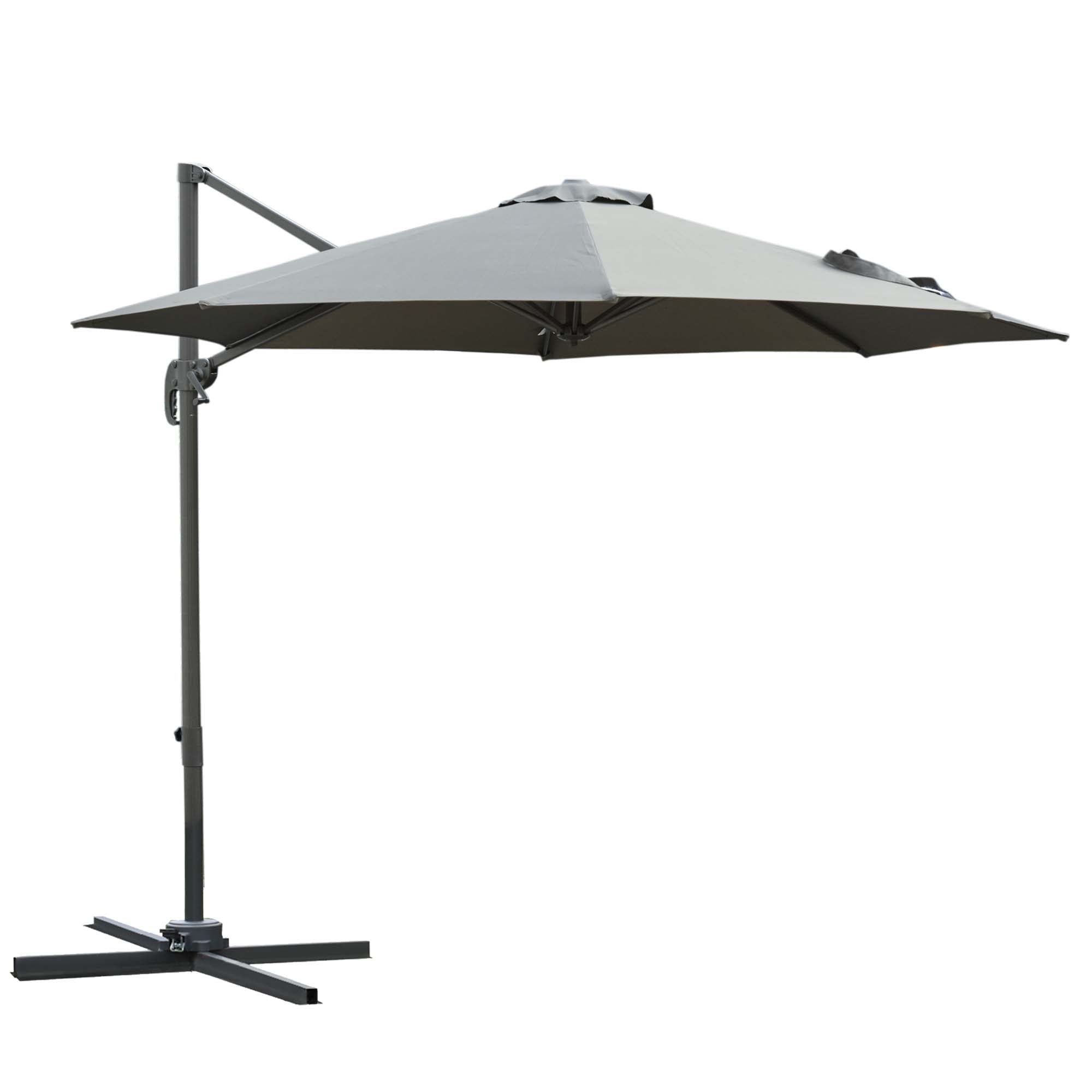 Octagonal Cantilever Tilted Patio Umbrella 360° Rotating with Cross Base and 8 Ribs Crank Handle Included Aluminum Steel Frame ? 3 x 2.5H m Dark Gray