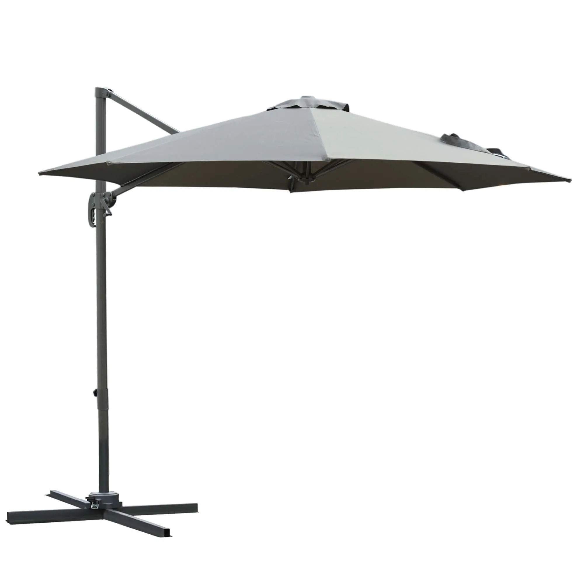 Octagonal Cantilever Tilted Patio Umbrella 360° Rotating with Cross Base and 8 Ribs Crank Handle Included Aluminum Steel Frame ? 3 x 2.5H m Dark Gray