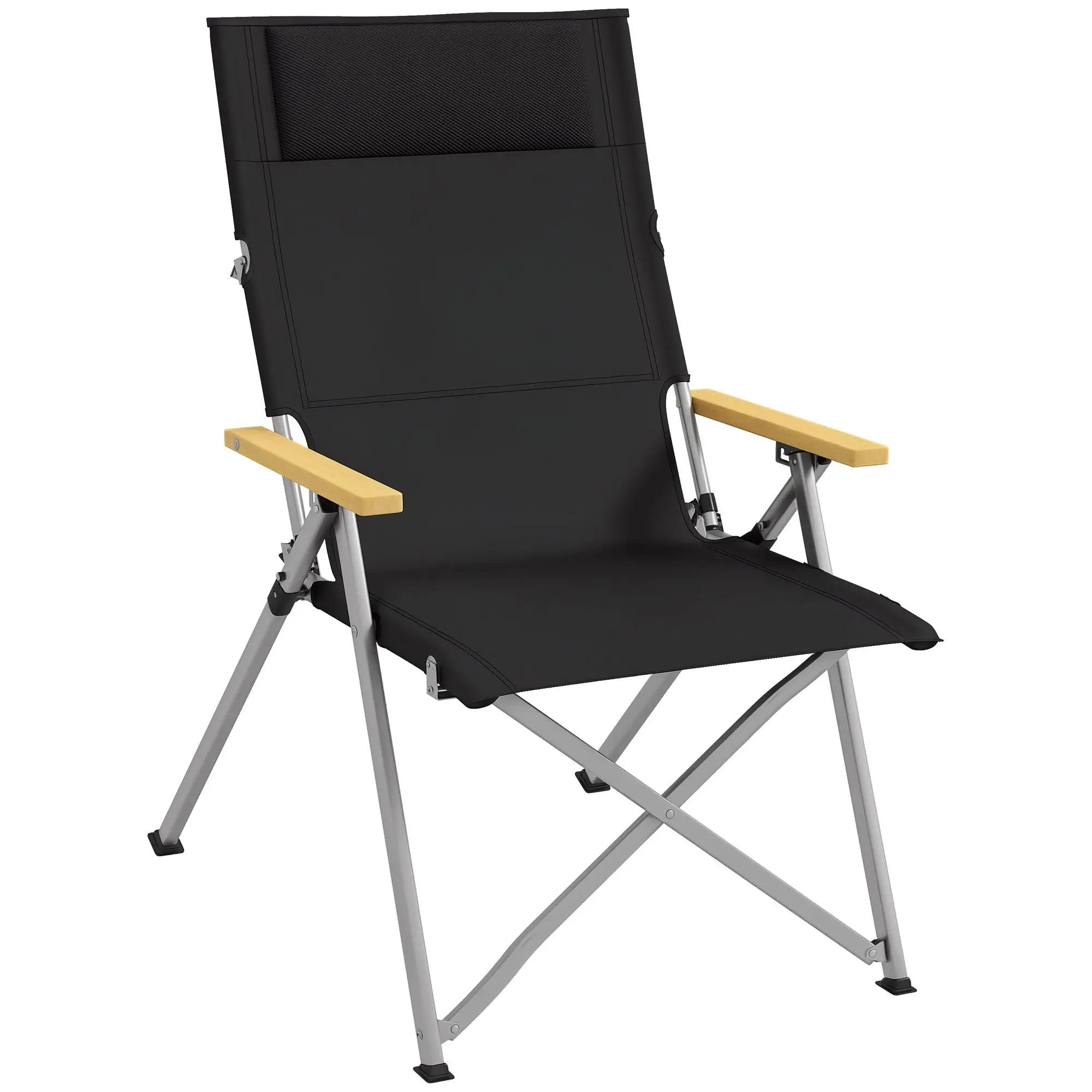 Folding Camping Chair with 4-Position Adjustable Backrest, Headrest, Folding Chair with Carrying Bag for Pool, Beach, Oxford, Black