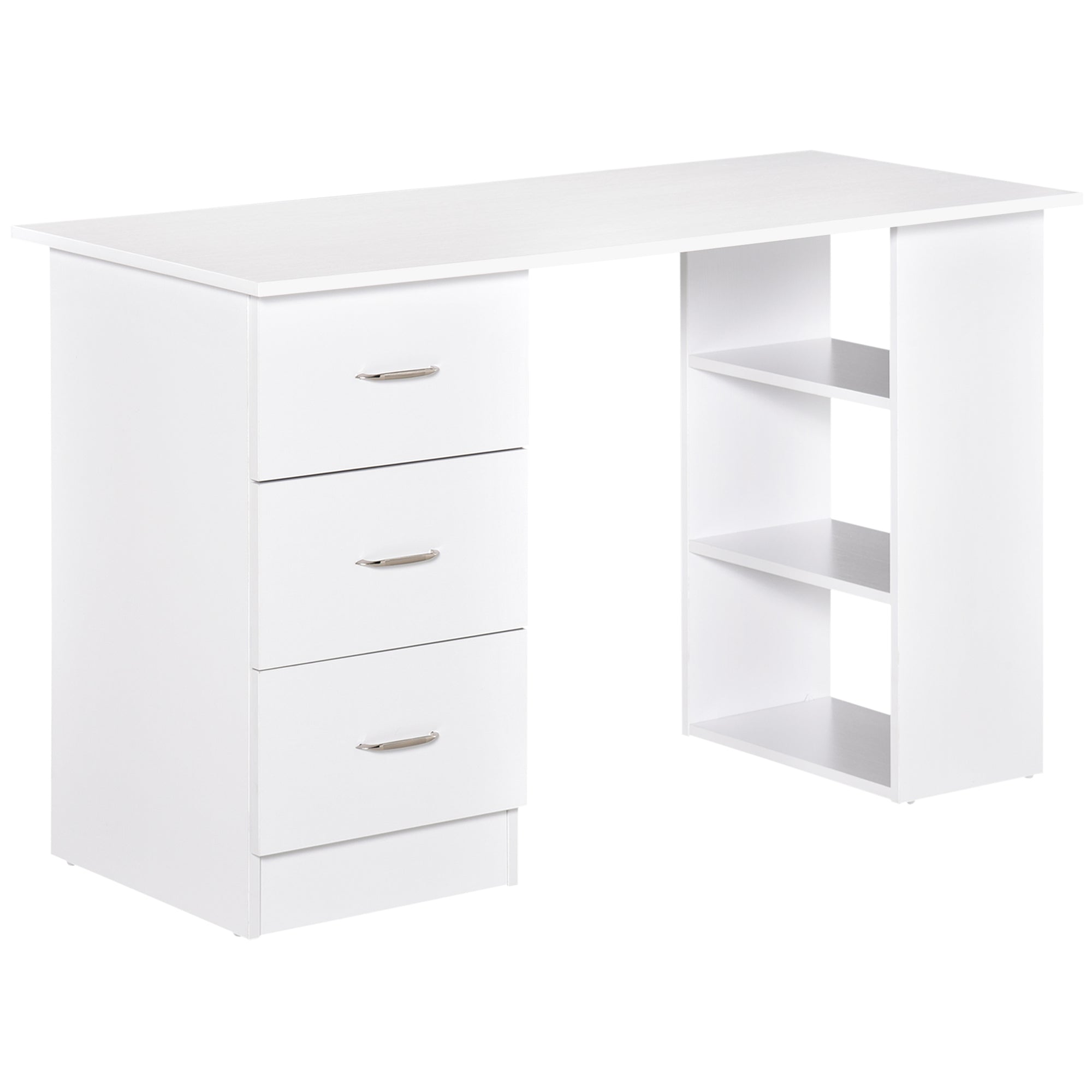 HOMCOM Computer Desk with Storage, 3 Drawers & 3 Shelves, Reversible 120 cm Home Office Desk, 120L x 49W x 72H cm, White