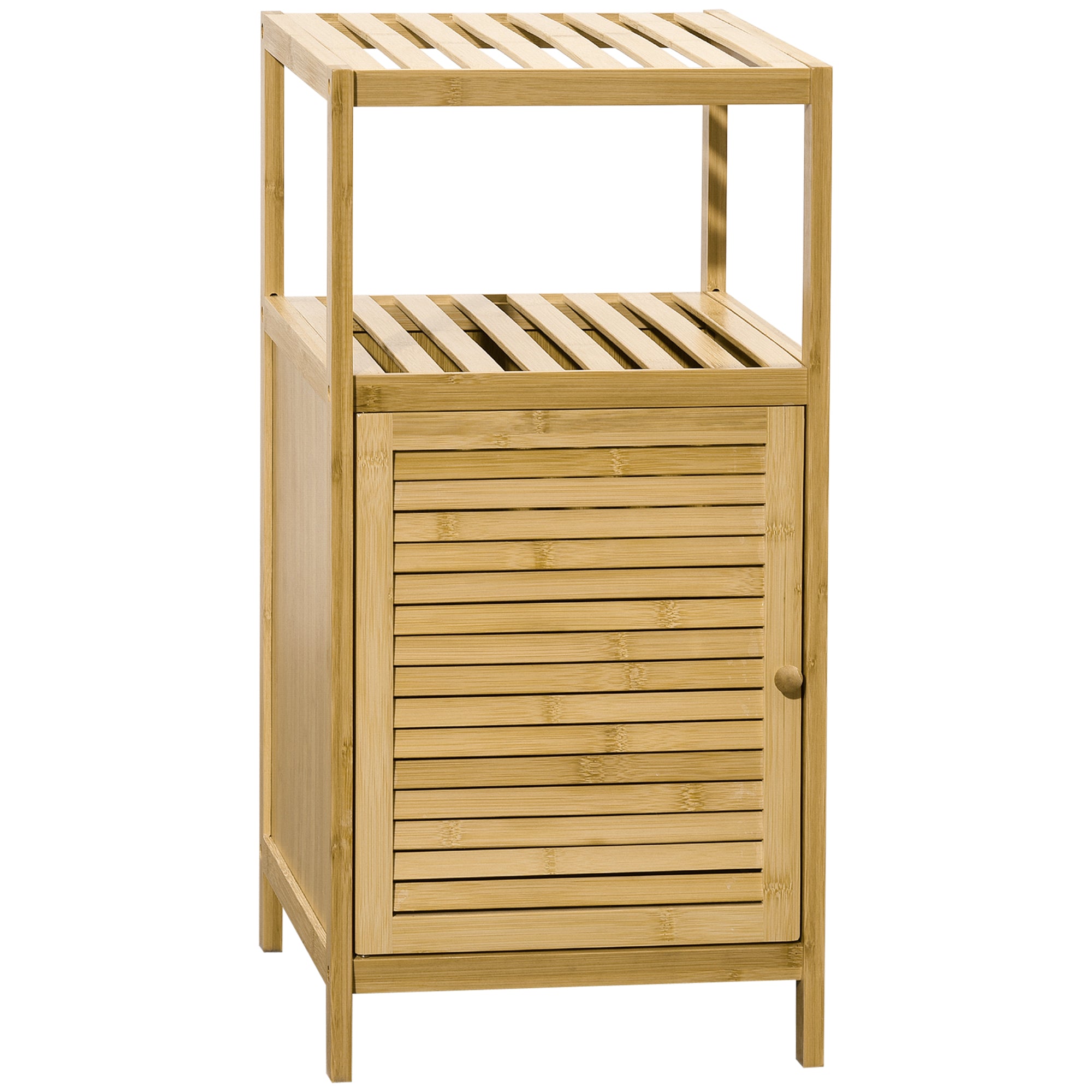 kleankin Badezimmerregal mit offenem Fach, Seitenregal mit Kipp-Schutzvorrichtung, Stauraumregal für das Badezimmer, Bambus, Natur, 33 x 35,5 x 67 cm