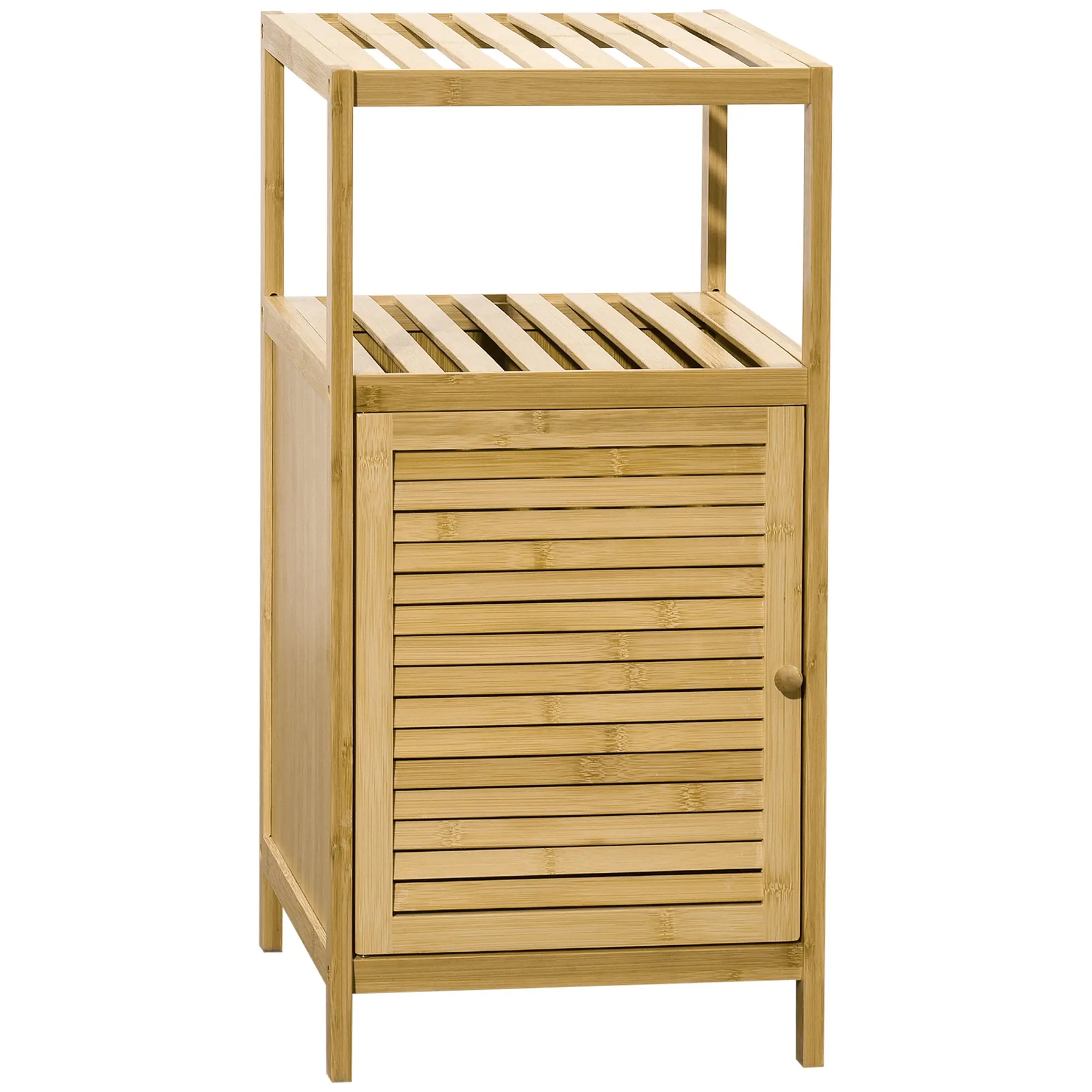 Bathroom Cabinet Bathroom Cabinet with Open Compartment, Side Cabinet with Anti-Tip Device, Storage Cabinet for Bathroom, Bamboo, Natural, 33 x 35.5 x 67 cm