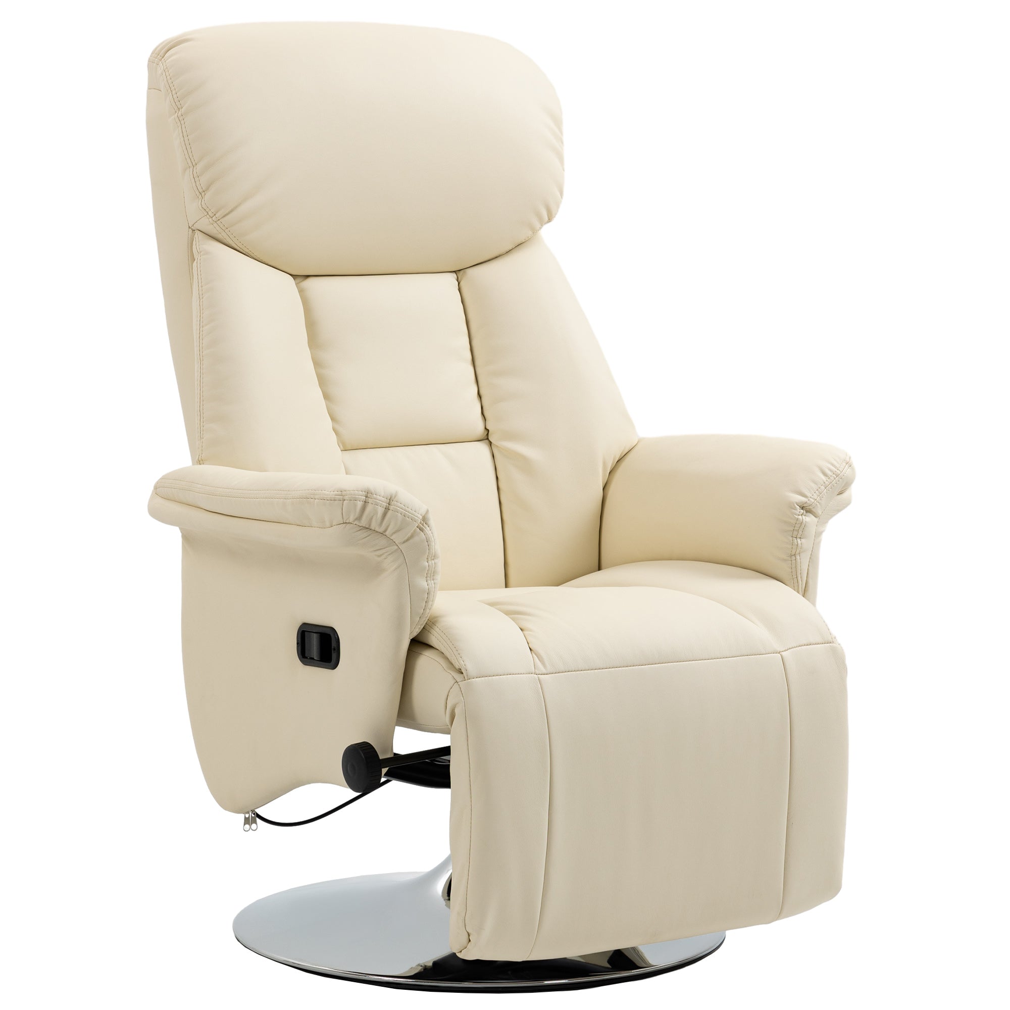 Relaxation Chair Reclining Lounge Chair Swivel Adjustable Footrest Armrests, TV Chair in Synthetic Leather, up to 150 kg, for Living Room, Bedroom, Home Cinema, Cream