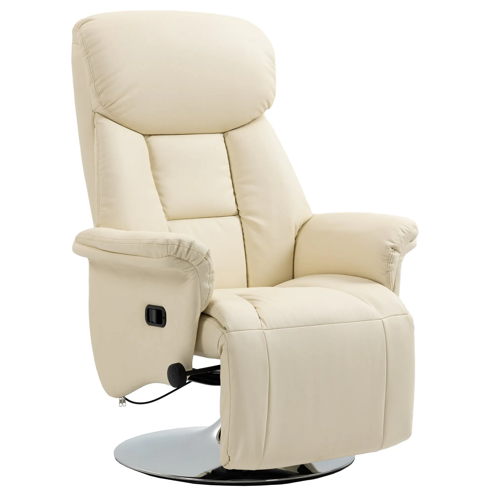 Relaxation Chair Reclining Lounge Chair Swivel Adjustable Footrest Armrests, TV Chair in Synthetic Leather, up to 150 kg, for Living Room, Bedroom, Home Cinema, Cream