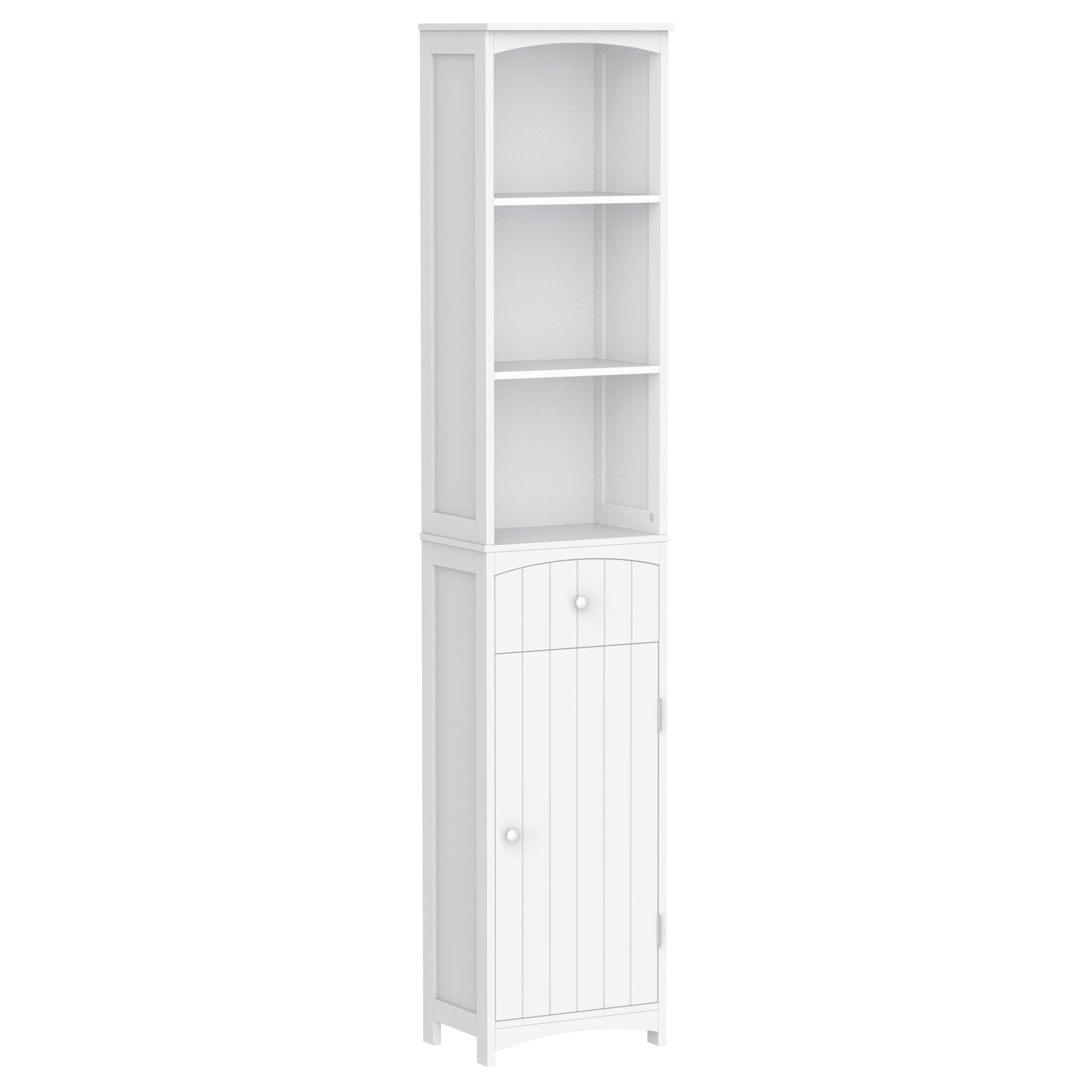 HOMCOM Висок Тесен Бюфет За Баня с 1 Ш drawer и 3 Отворени Рафтчета, Модерен Фонтан За Баня, Кухня и Всекидневна 34x24x170 см Бял