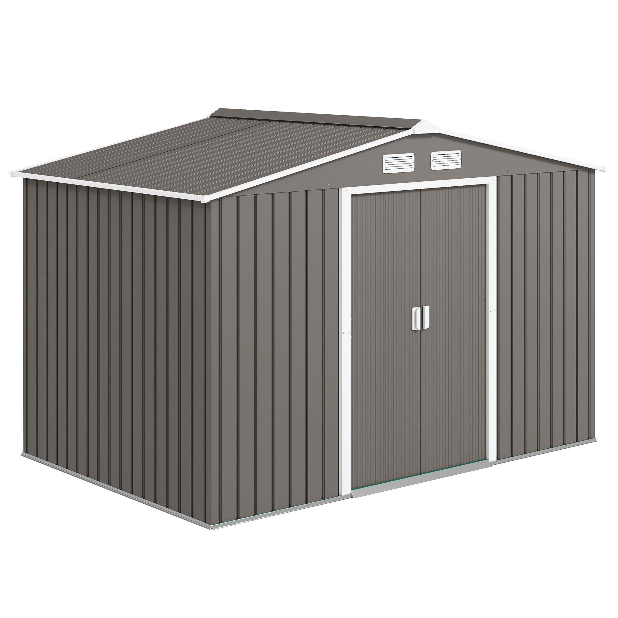 Tool Shed 4.9 m?, Garden Shed with Pent Roof, Sliding Door, Foundation, 277 x 195 x 192 cm, Tool Shed Made of Galvanized Steel, Weatherproof, for Garden, Gray