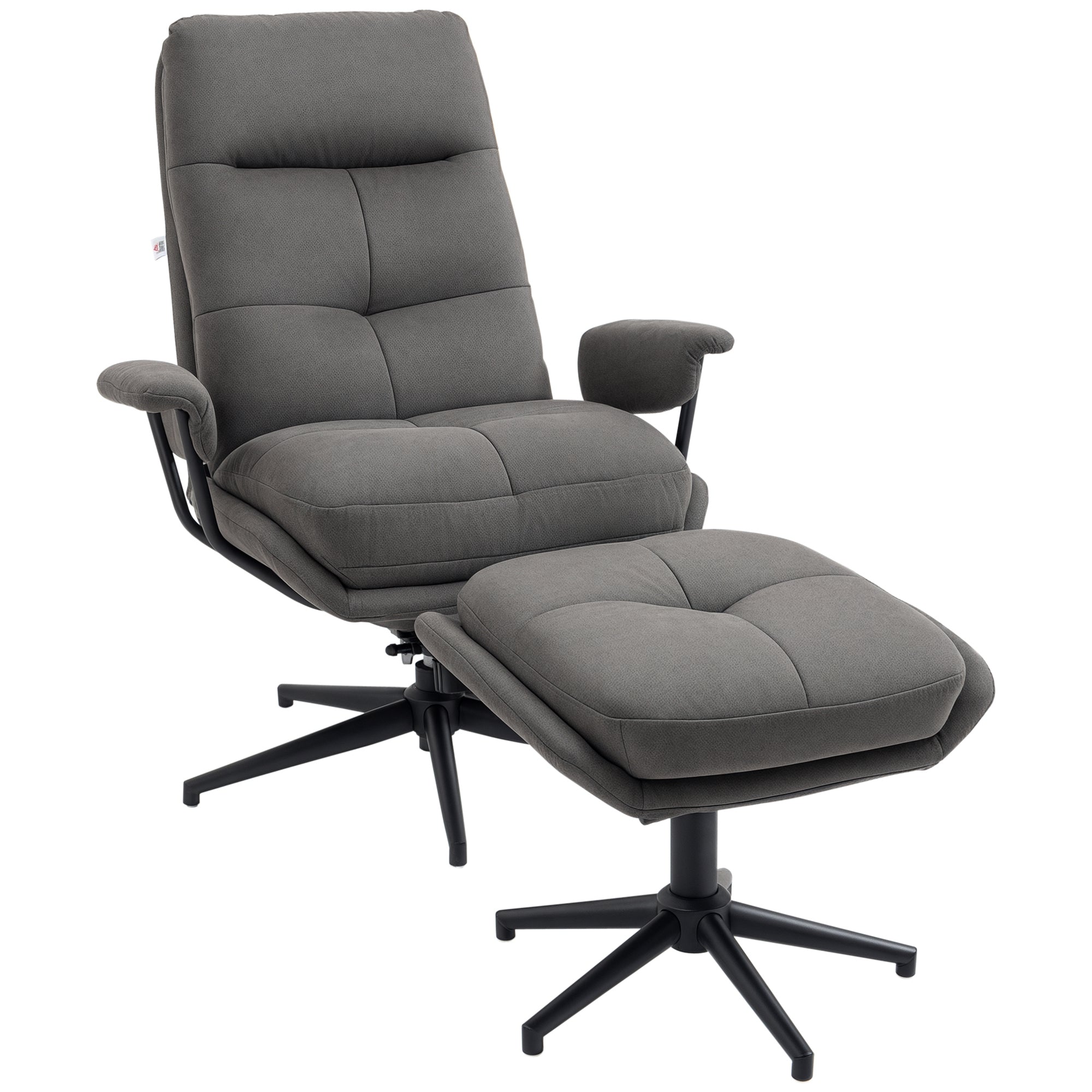 Recliner Chair with Footstool, TV Chair with Swivel Base, TV Armchair with Reclining Function for Living Room, Bedroom, up to 150 kg Load Capacity, Polyester, Steel, Dark Gray