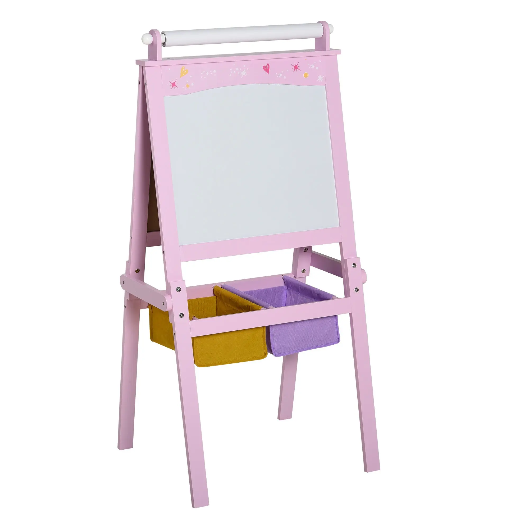 Children's Chalkboard Children's Easel Writing Board 3-in-1 Design Play Board with 2 removable storage baskets magnetic for children over 3 years MDF non-woven fabric Pink 58.5 x 50.5 x 118 cm