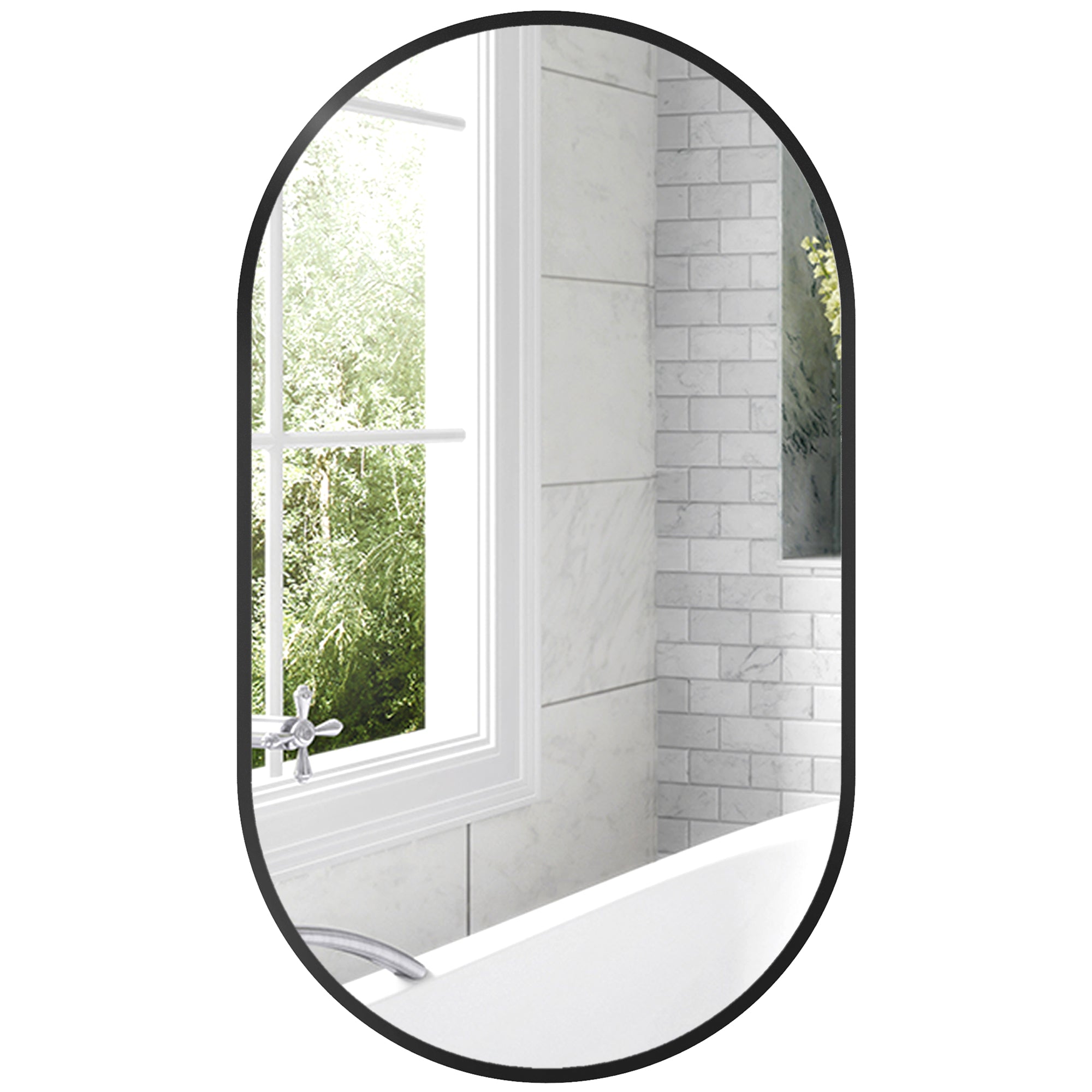 Oval Bathroom Mirror 40x70 cm with Aluminum Frame Decorative Wall Mirror Horizontal or Vertical for Living Room Entryway Hallway Black