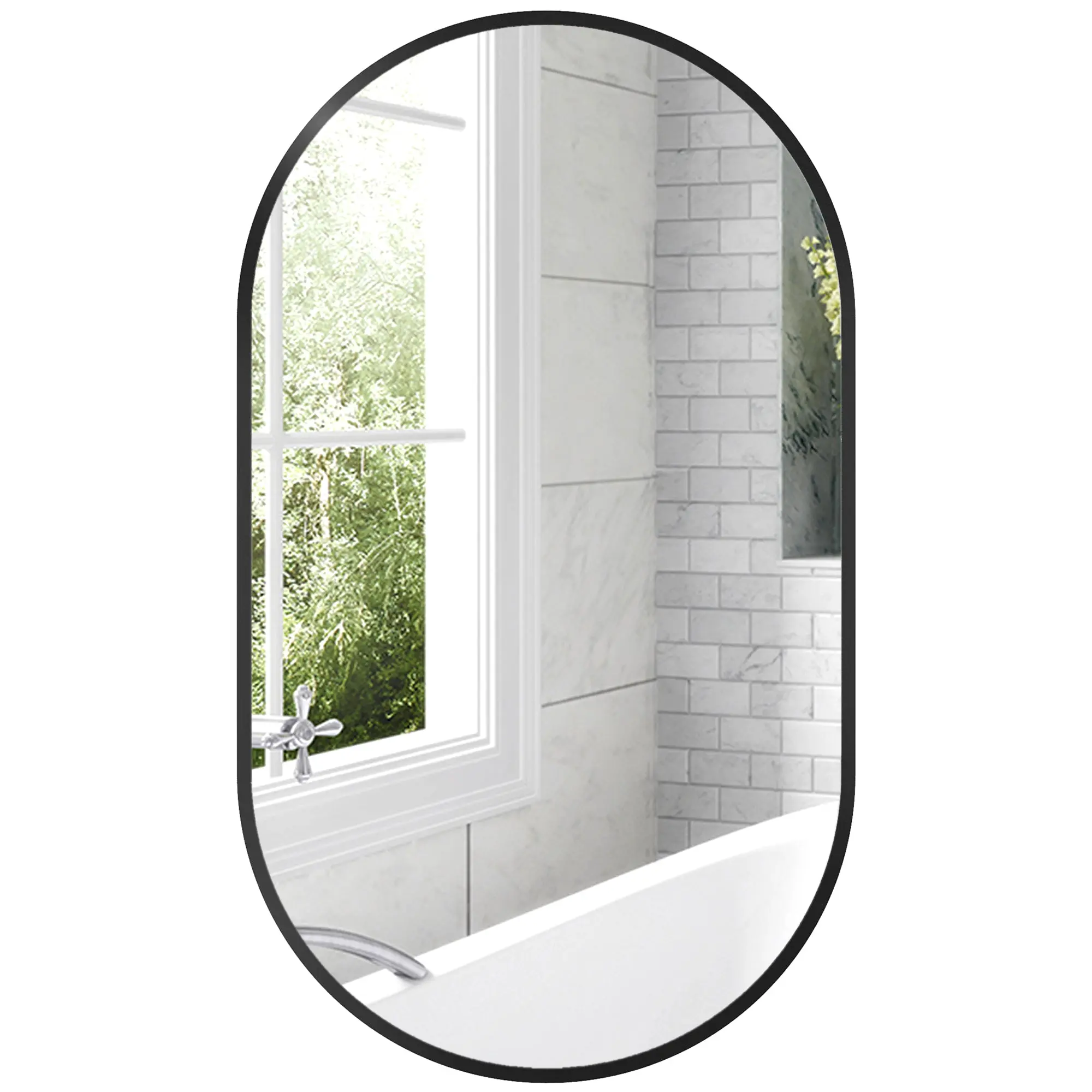 Oval Bathroom Mirror 40x70 cm with Aluminum Frame Decorative Wall Mirror Horizontal or Vertical for Living Room Entryway Hallway Black