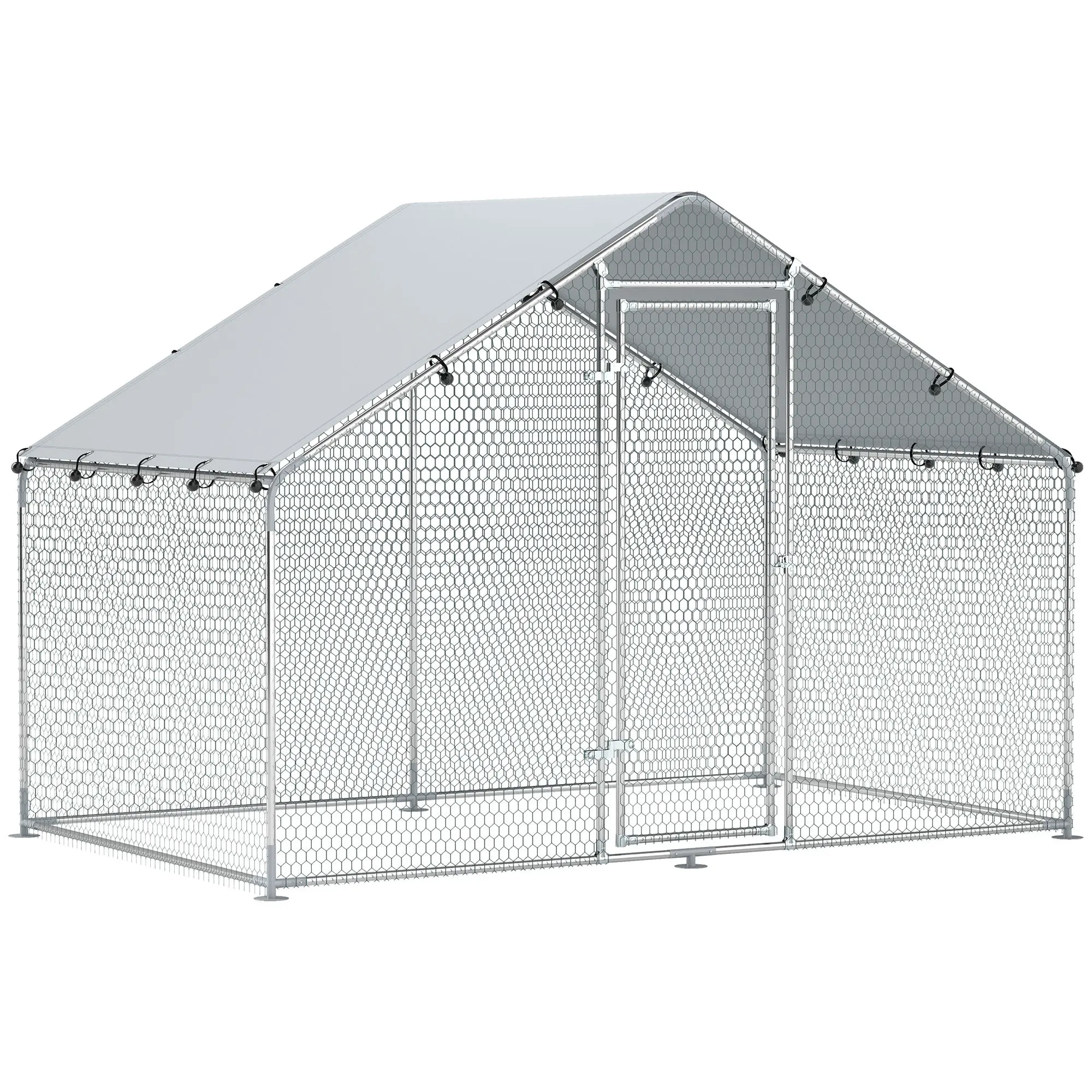 Large Walk-in Chicken Run 3x1.7x1.9m Outdoor Poultry Enclosure with Waterproof UV Roof, Galvanized Steel Chicken Coop Run for Chickens Rabbits Small Animals