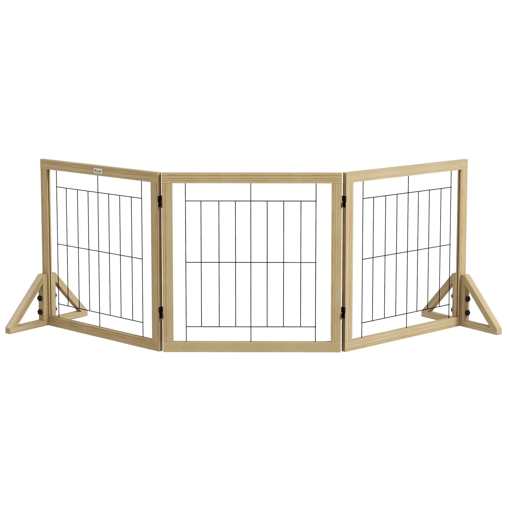 Wooden Dog Barrier 210x70 cm Pet Gate Folding 3 Panels with Bi-Directional Fold and Triangular Support Legs for Doorway Hallway Stairway Natural Wood