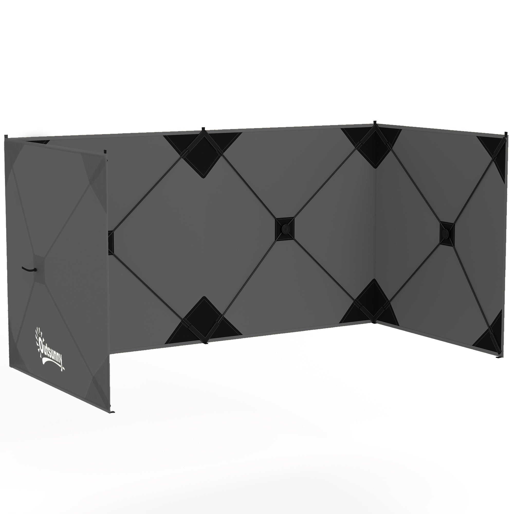 Outsunny Inklapbaar Windscherm – Kampeer-privacyscherm met scheerlijnen, haringen & draagtas, 480 x 120 cm (15 ft 9 in x 3 ft 11 in), Donkergrijs