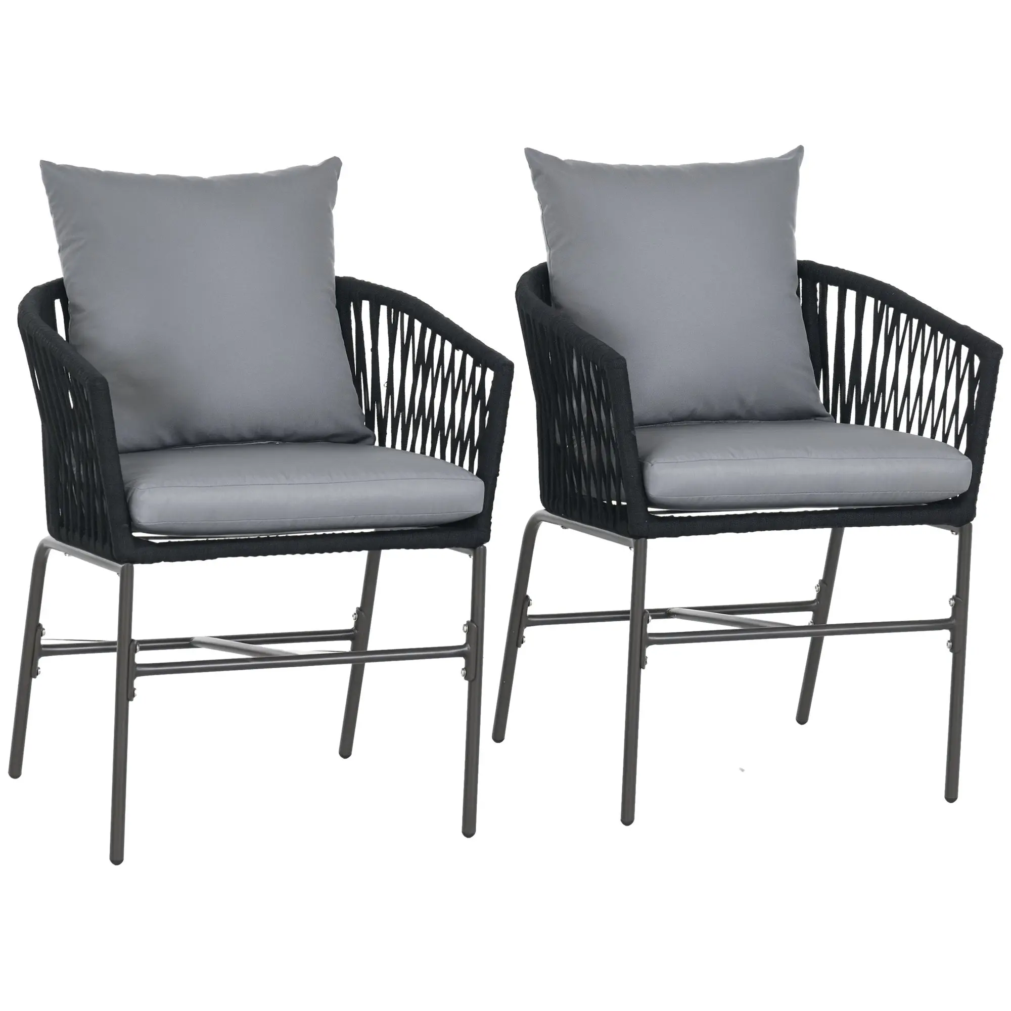 2-Piece Garden Chairs with Cushions Outdoor Furniture Set in Boho Style Patio Chair, Metal Frame, 57 x 60 x 71 cm, Black