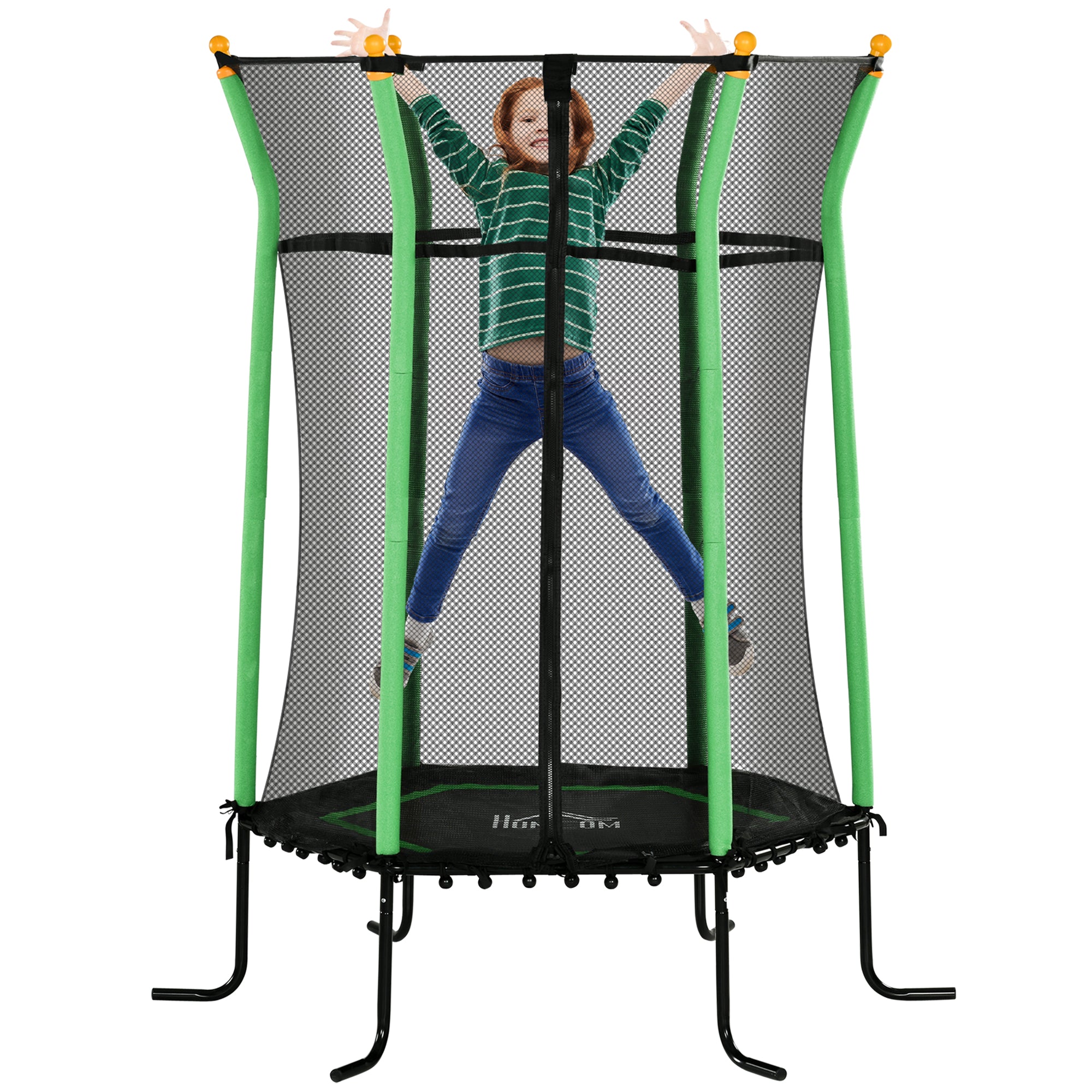 HOMCOM Børne Trampolin Ø163,5 cm, Indendørs Trampolin med Sikkerhedsnet og Kantdæksel, Trampolin til Børn op til 50 kg, For Børn 3-10 År Grøn