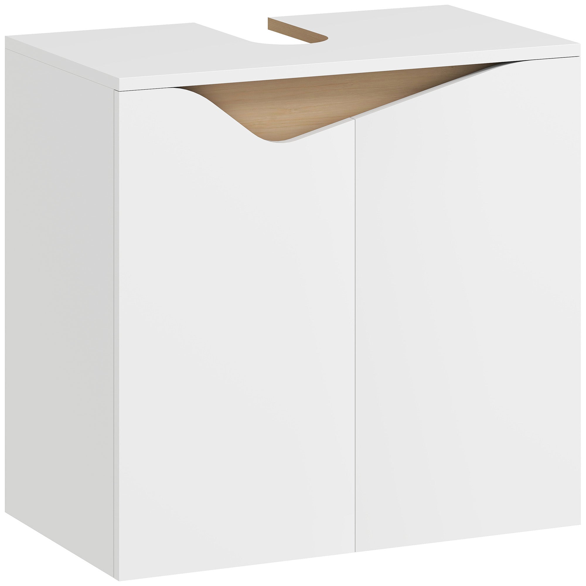 HOMCOM Unterschrank für Waschbecken, 2 Soft-Close-Türen, Modern, 60 x 35 x 57,9 cm, Weiß/Naturholz