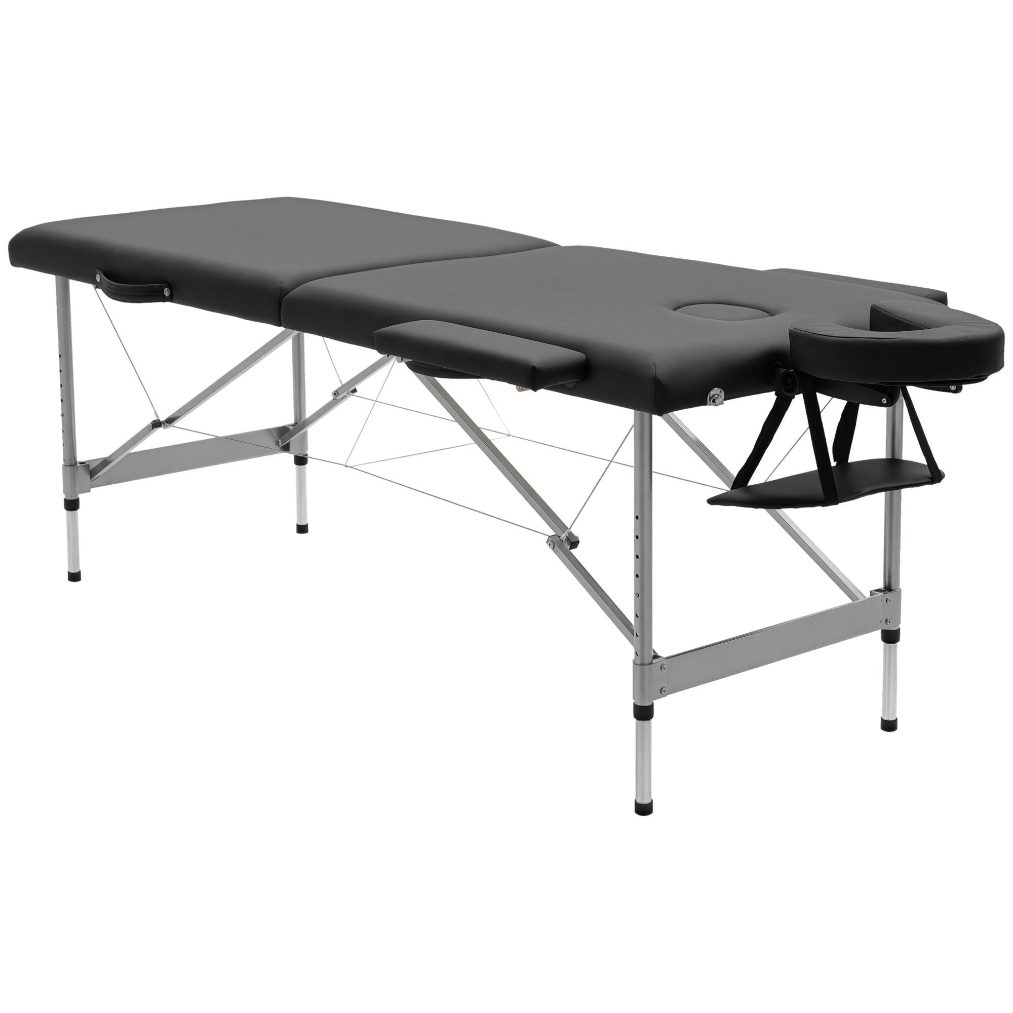 HOMCOM Klappbare Massagebank, Massagebett mat 7 Zonen a regulaerbarer Héicht, 130 kg Gewiichtskapazitéit, fir Spa, Salon, Fiktiounsleder, Schwaarz