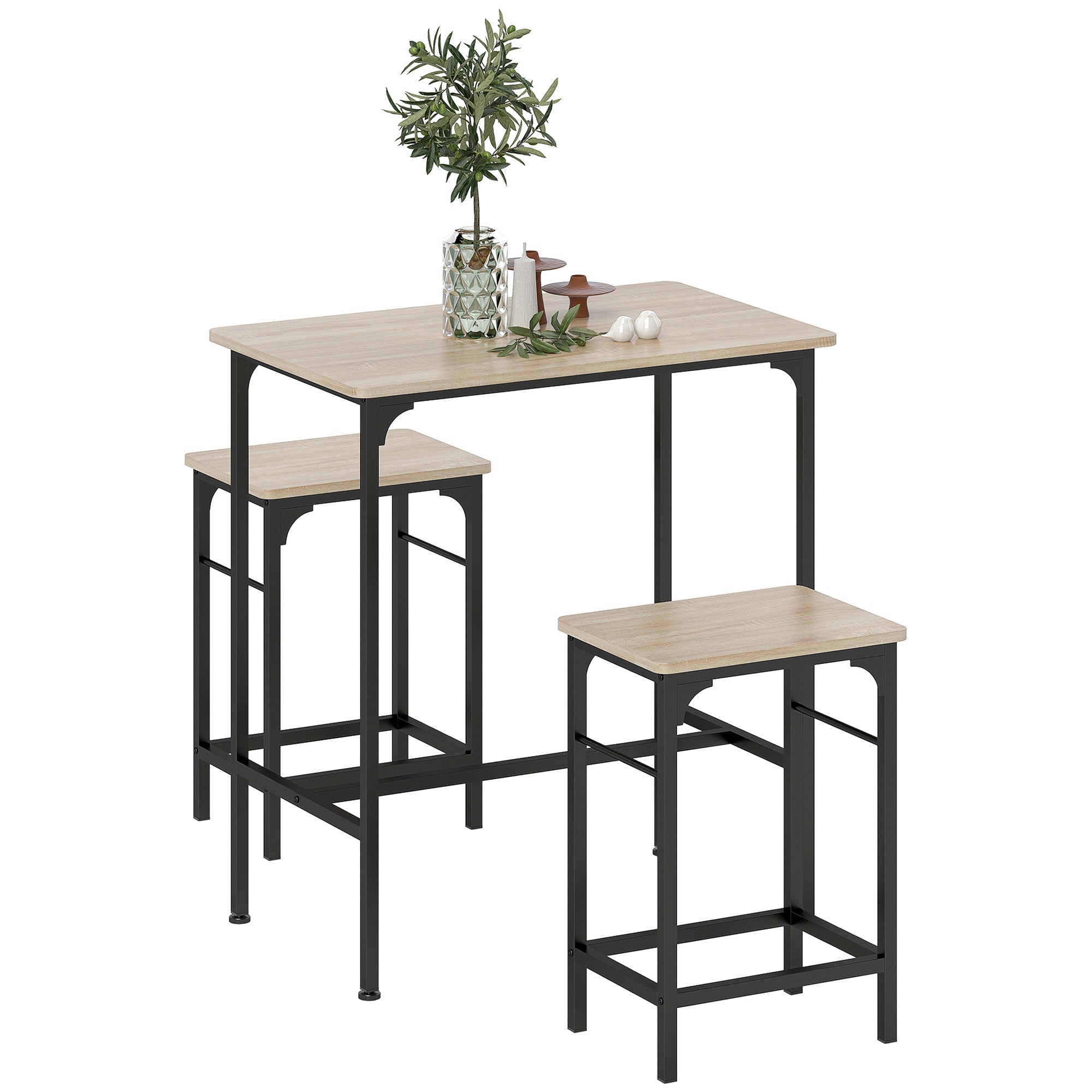 HOMCOM Bartisch Set – Bartisch mit Barhockern, Tisch für Esszimmer, Küche, Naturholz