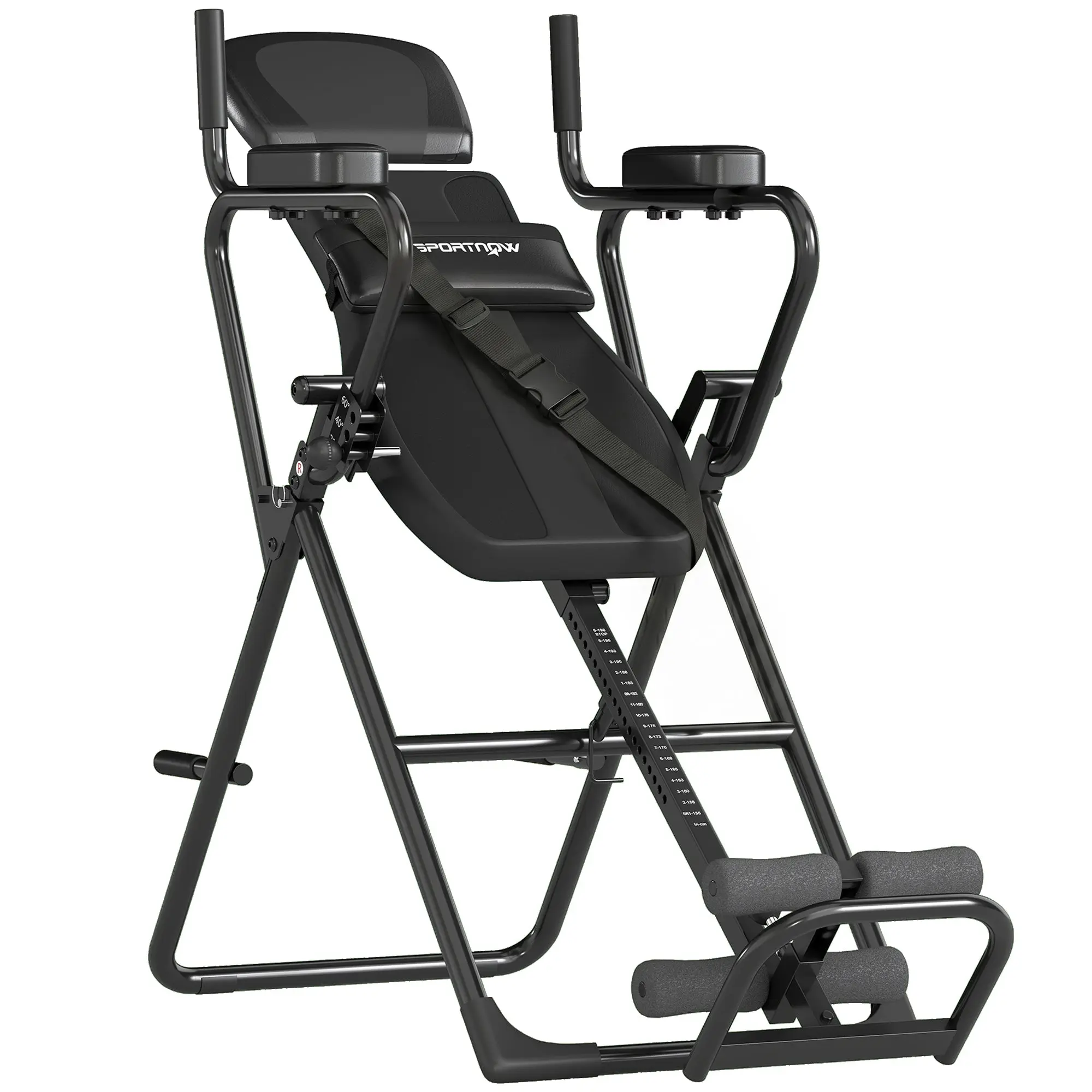 SPORTNOW 3-in-1 Adjustable Folding Inversion Bench with Push-up & Pull-up Bars, Padded Headrest, Safety Strap — Back Pain Relief