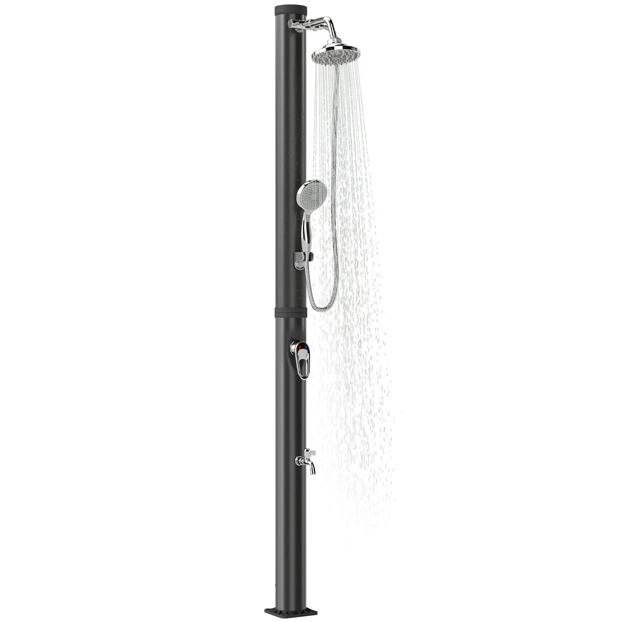 20L Solar Garden Shower – Dual Rainheads, Anti‑Freeze Drain & Foot Tap, Up to 140°F (No Electricity) - Black