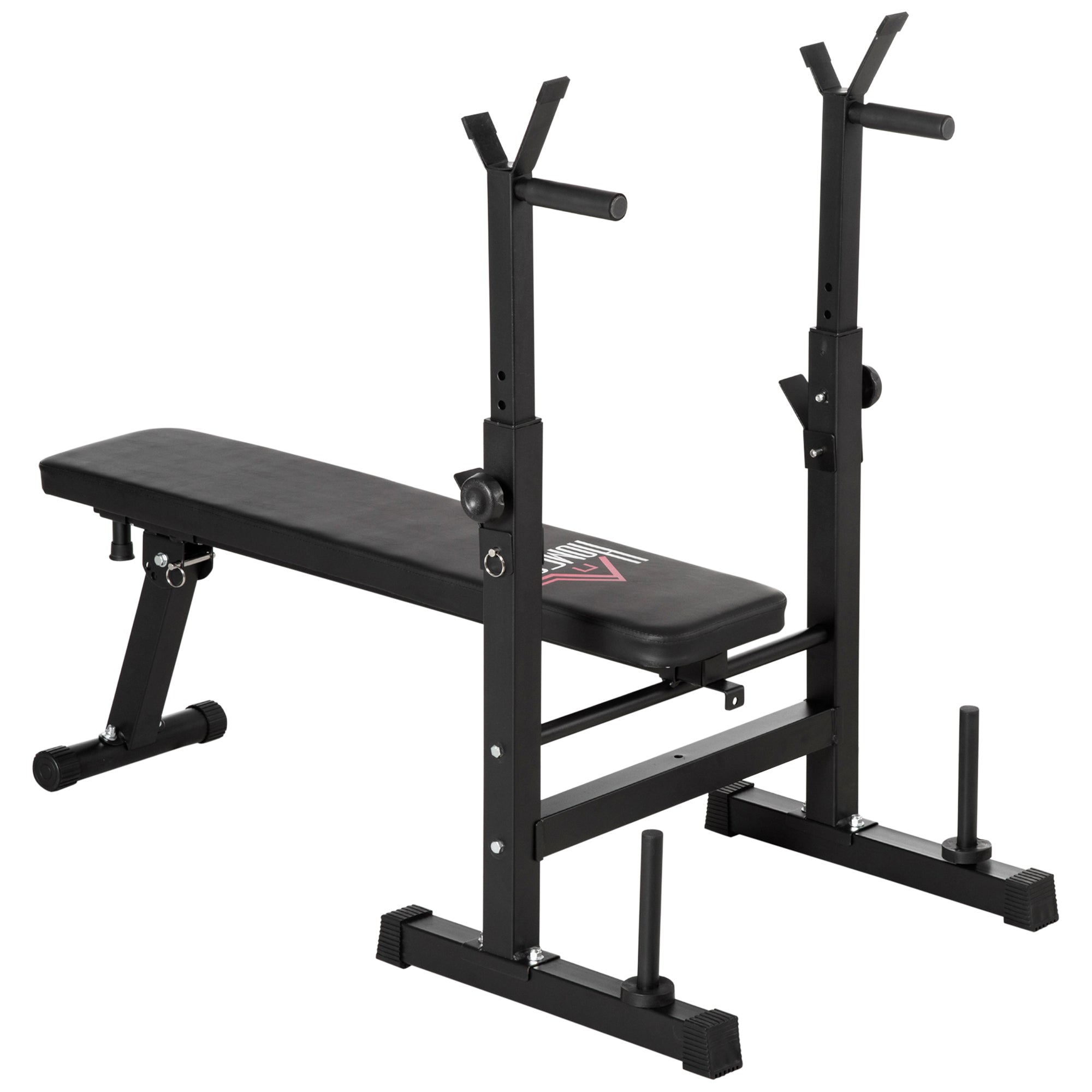HOMCOM Nostatava Painonnosto Penkki Säädettävällä Levytuen Tuella 8 Asennossa, Teräksinen ja PU Painonnosto Penkki Kotiin, Kuormituskapasiteetti 150 kg, 140x73x98-122 cm, Musta