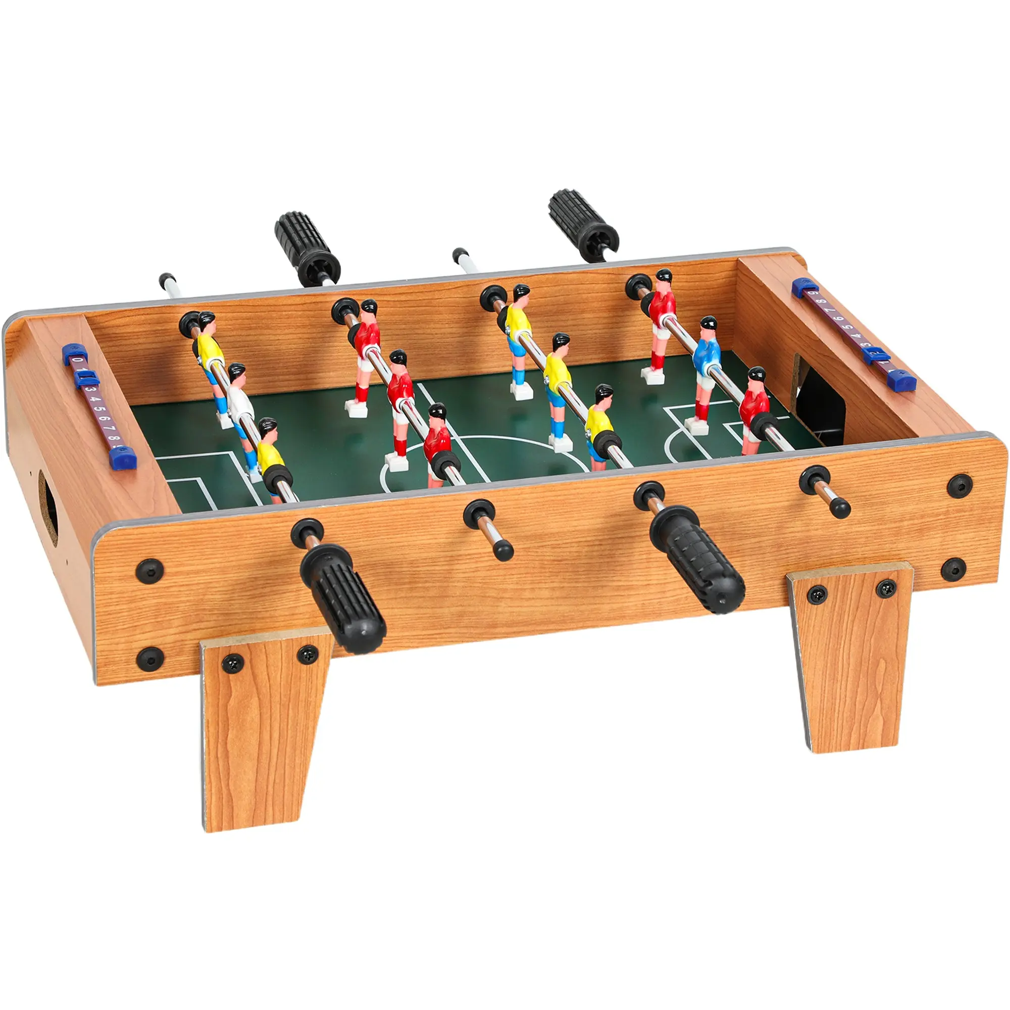 SPORTNOW Mini Foosball Table – Compact Tabletop Soccer Game with Score Panels & 2 Balls, Stainless Steel Rods, Natural Wood Finish – 19.9 x 19.9 x 7.1 in