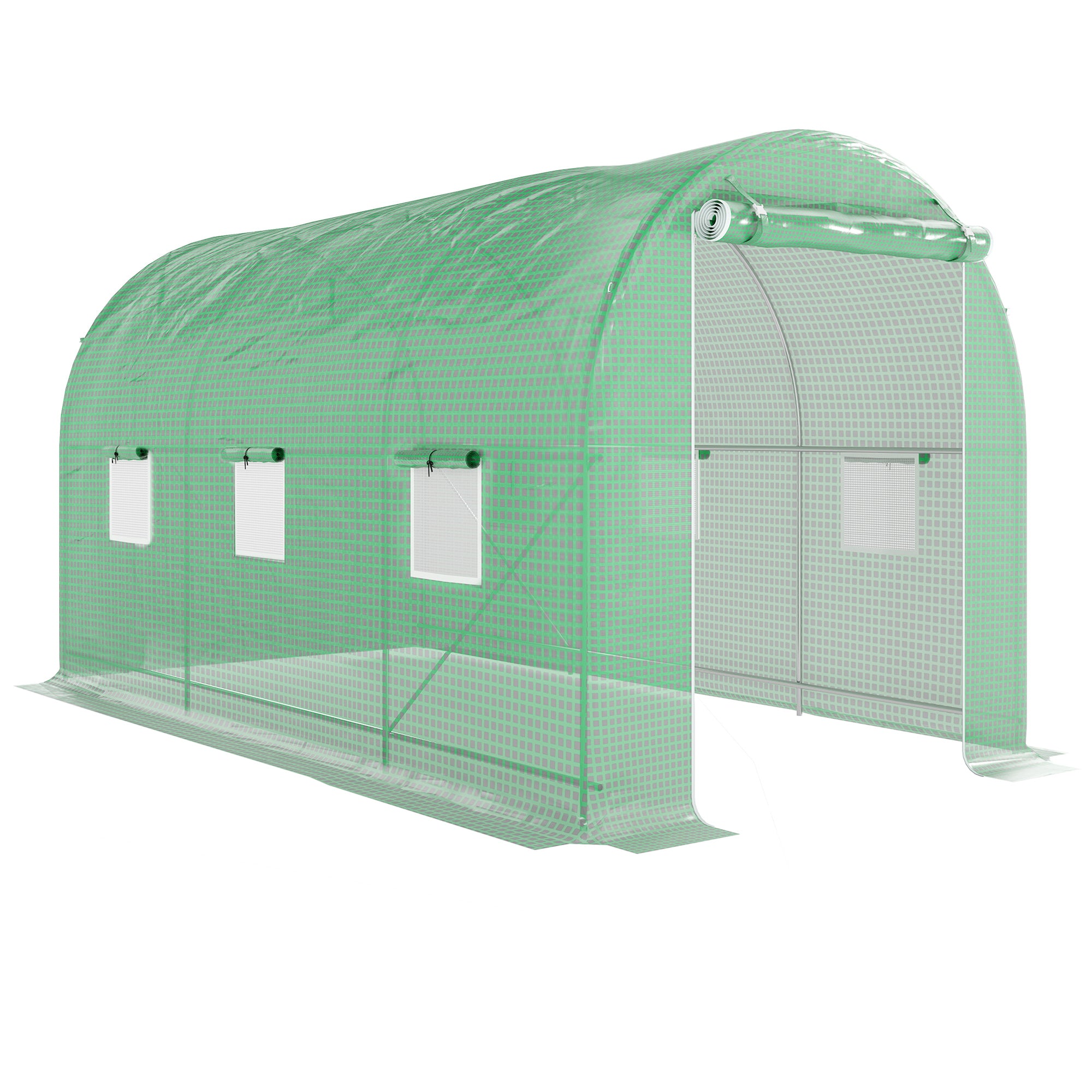 Оранжерия Outsunny Tunnel 400x200x205 см с ролка врата и 6 прозореца, PE покритие 140 г/м², метална структура за отглеждане на растения и зеленчуци