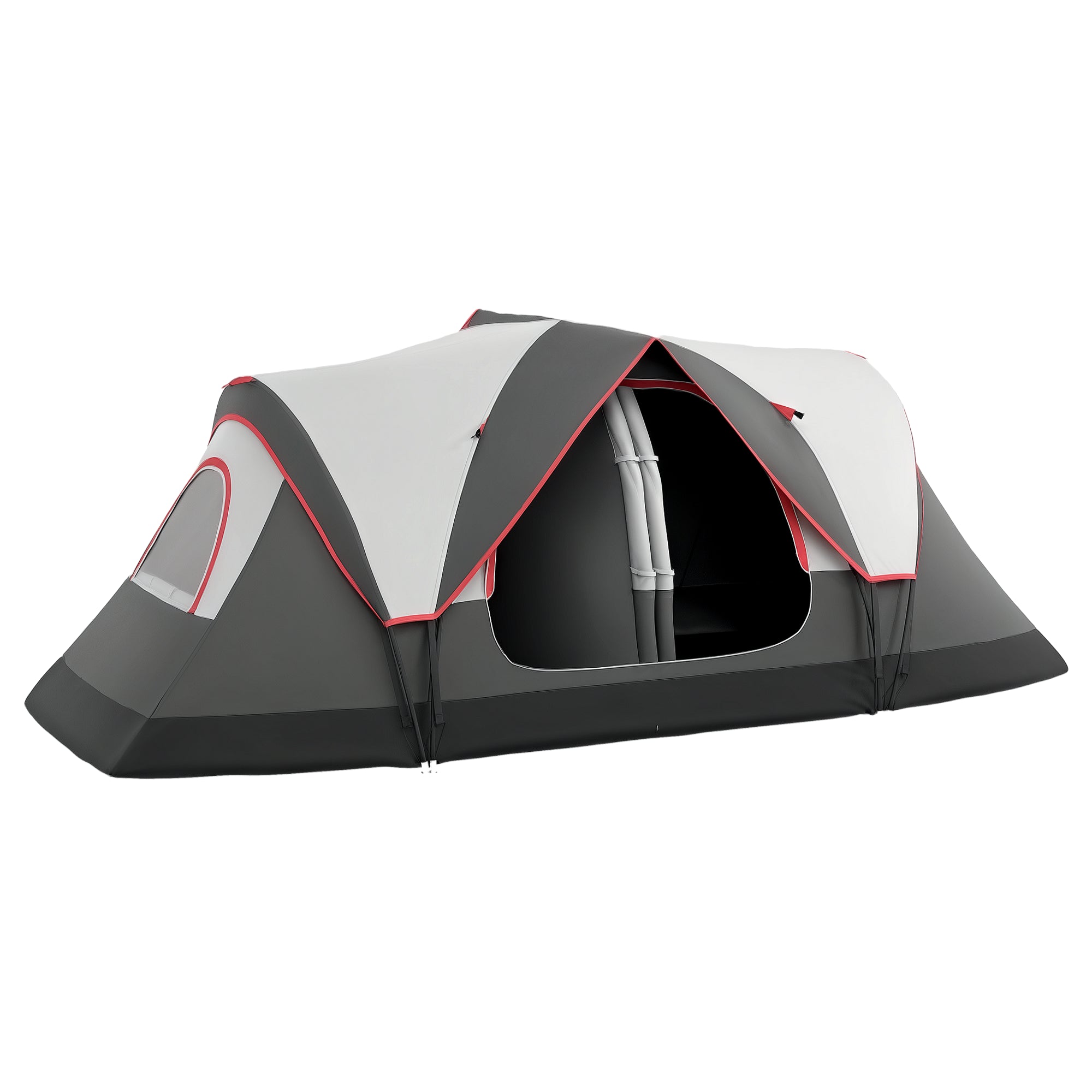 Camping Tent, Tunnel Tent for 6-8 People, with Light Hook, Mesh Windows, 2 Rooms Windproof Family Tent with Carrying Bag, 2000mm Water-Resistant Group Tent for Camping, Garden, Grey