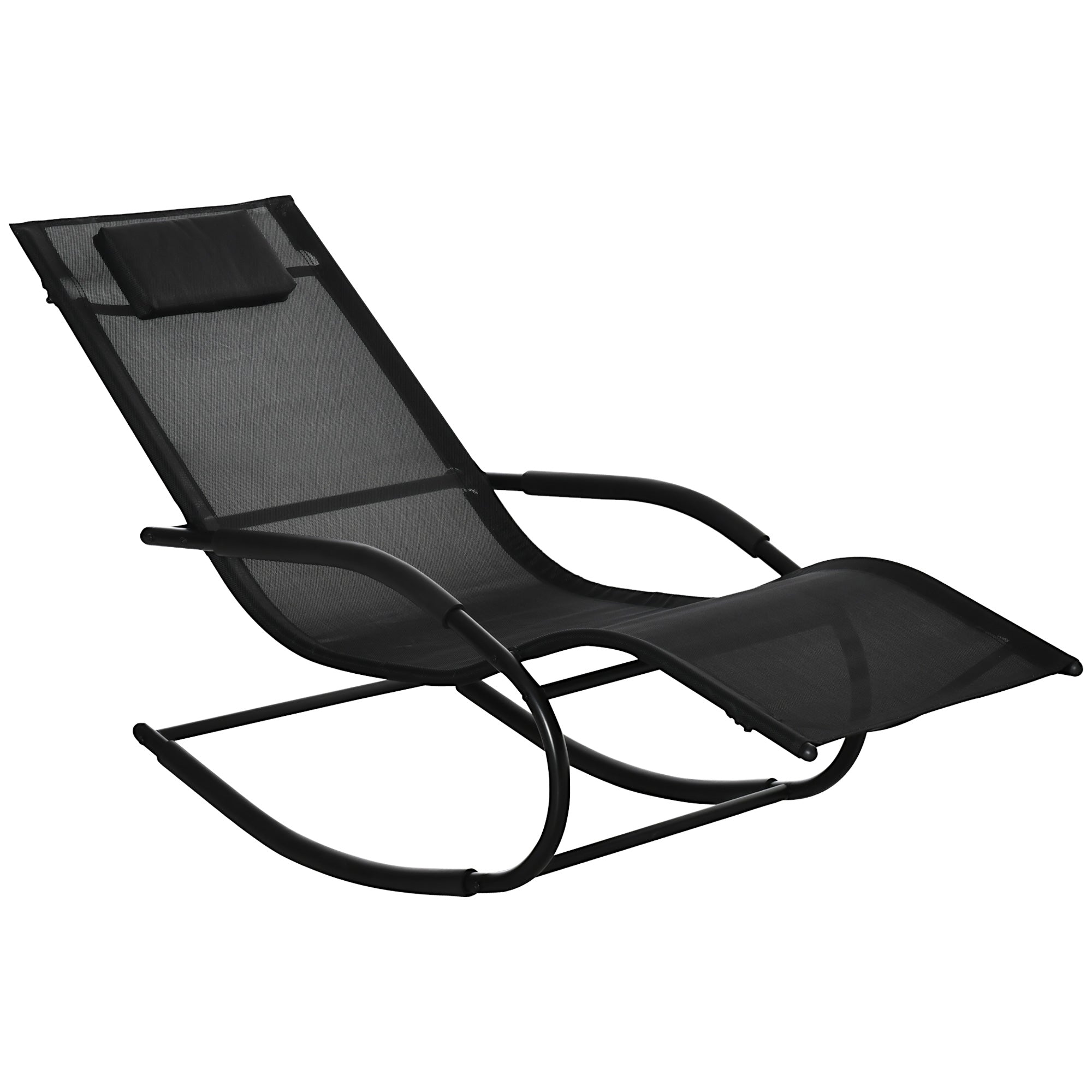 Ergonomic Rocking Chair Rocking Chair with Headrest Galvanized Metal Armrests Textilene dim. 63W x 160D x 88H cm Black
