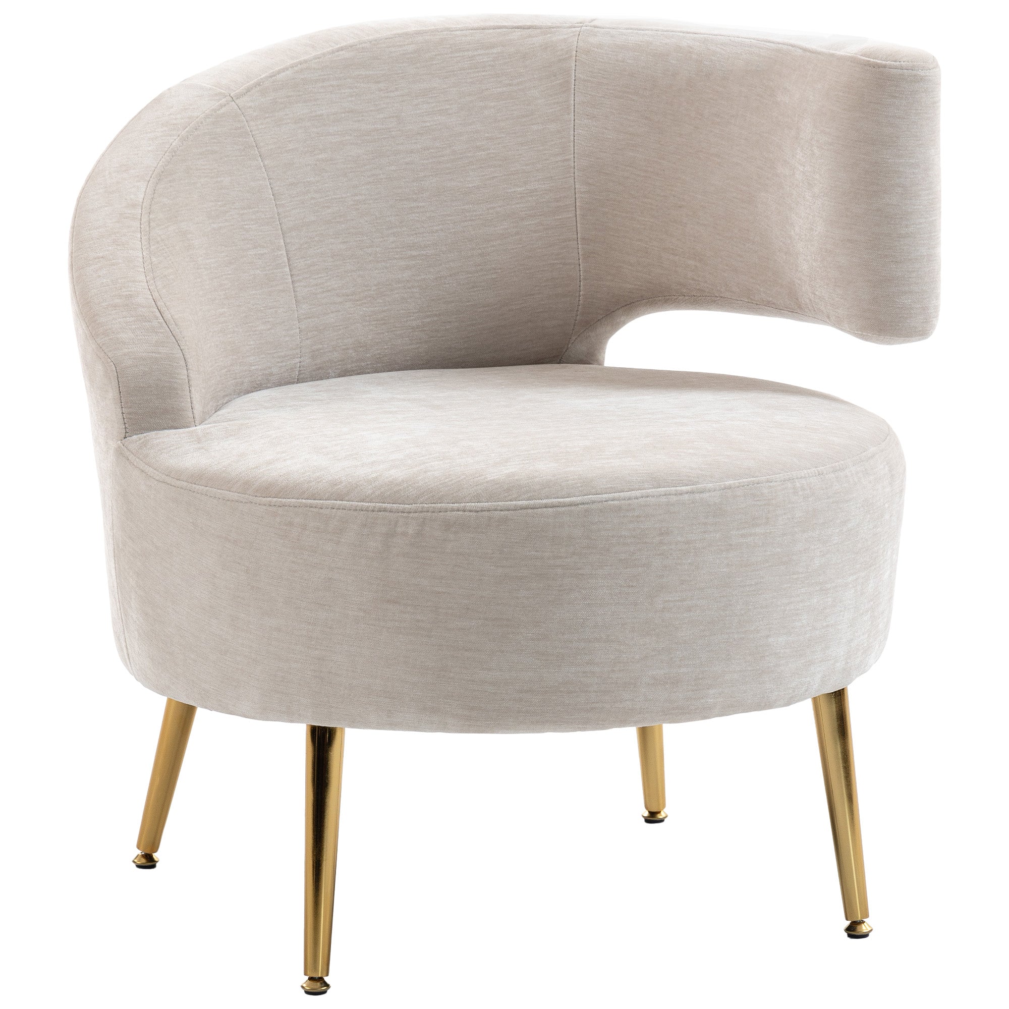 Modern Arched-Back Accent Chair with Pocket Springs, Cream Chenille & Gold Legs