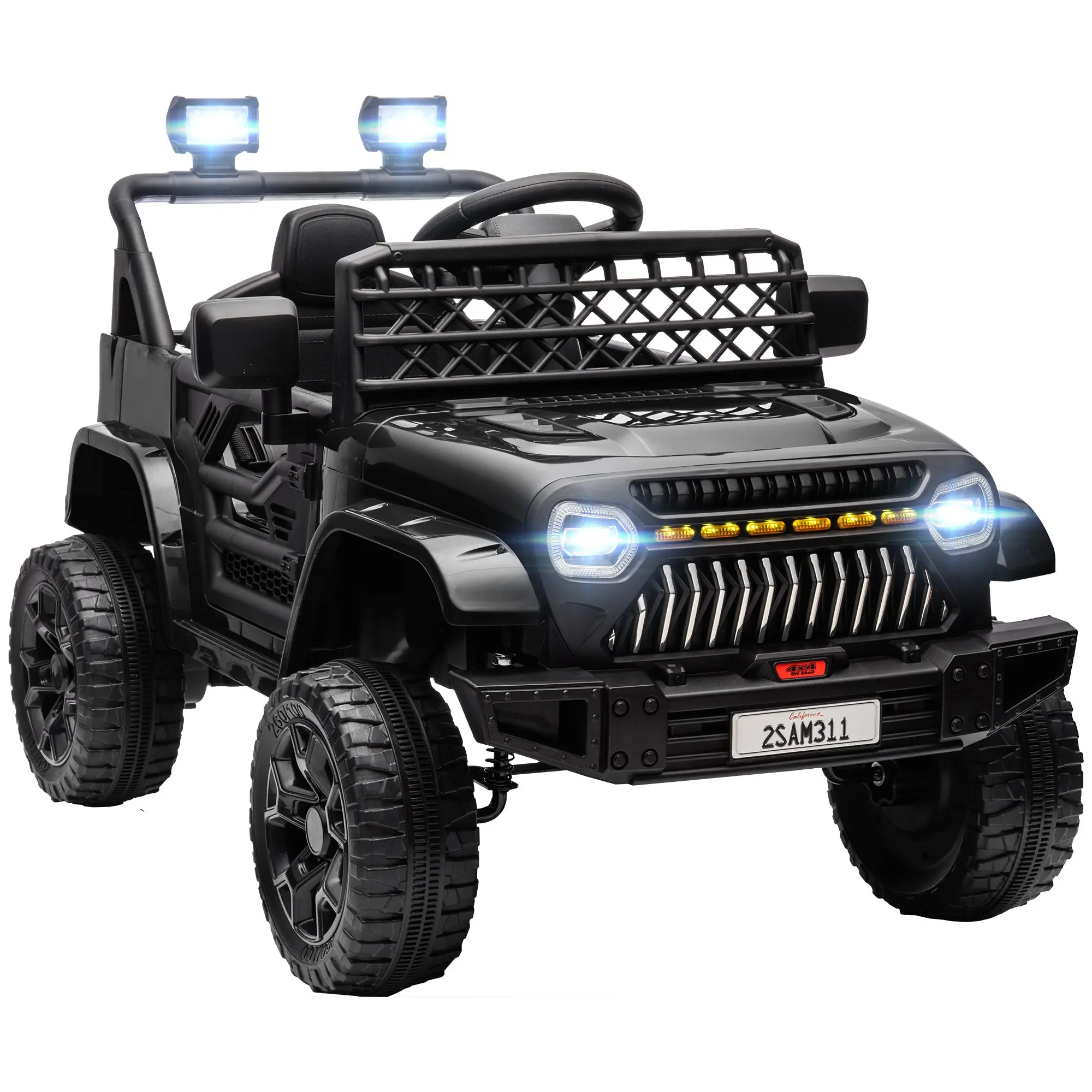 Kids Electric Car for +3 Years Children 12V Battery Powered Children's Electric Car with Remote Control Adjustable Speed USB Headlights Horn Black
