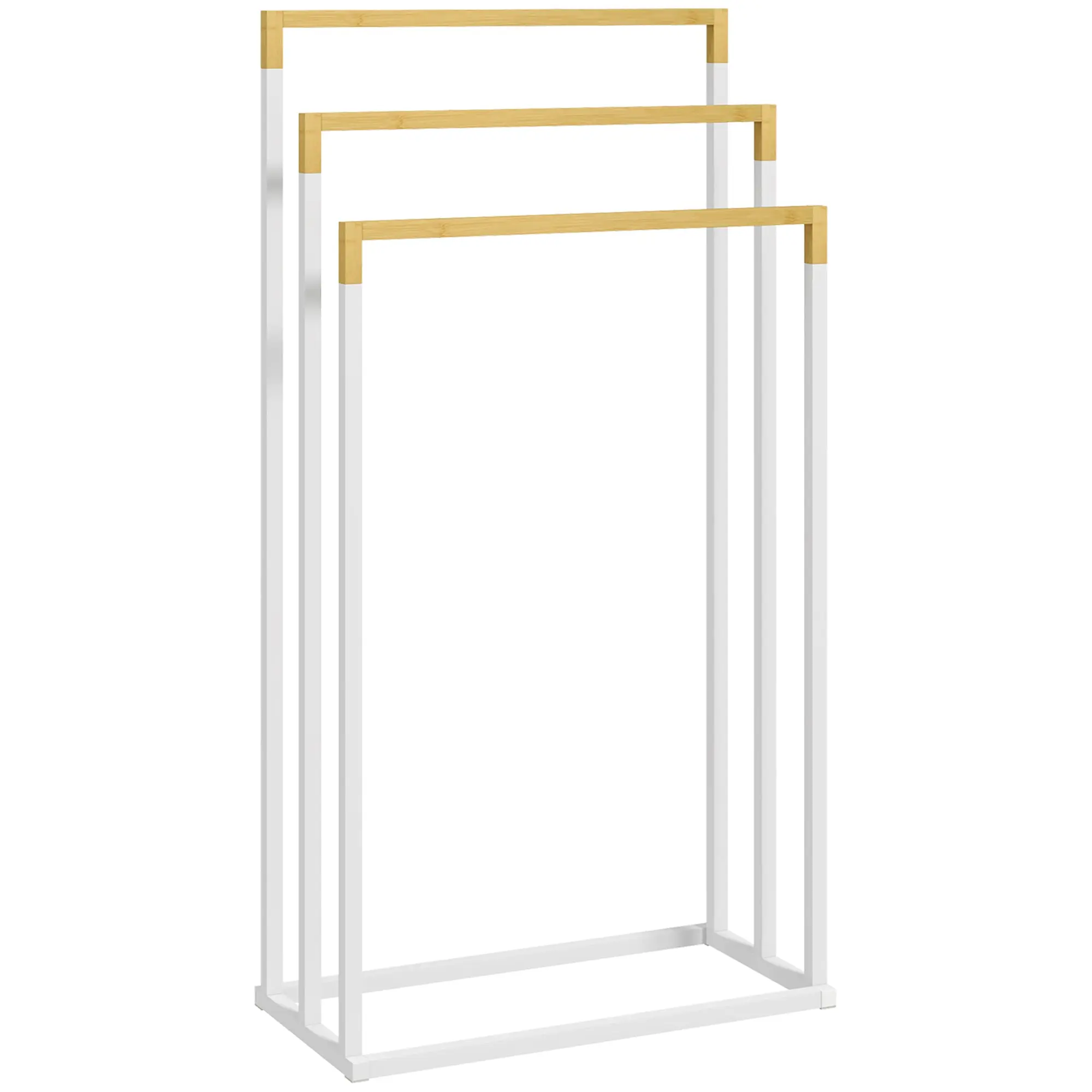Freestanding Towel Holder, Towel Rack with 3 Towel Bars Bathroom Towel Holder for Bathroom Steel Bamboo White