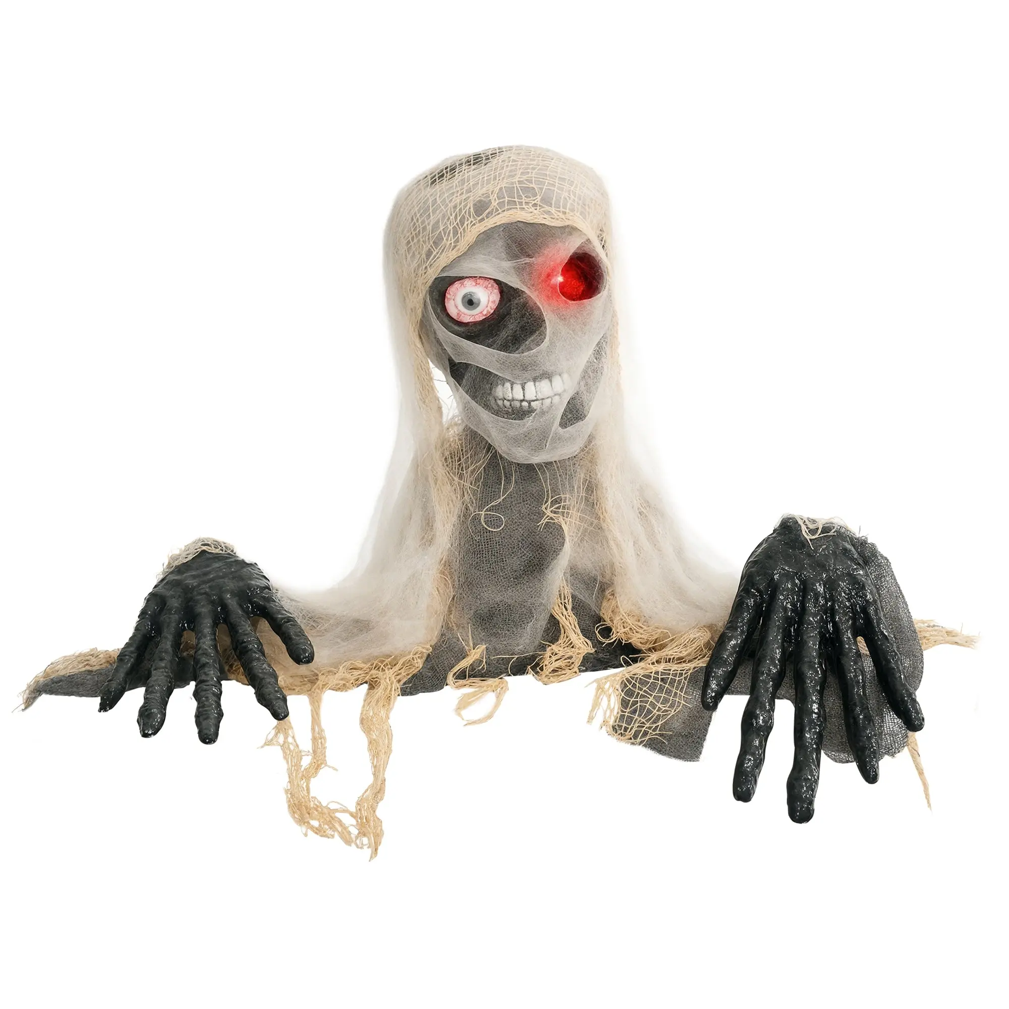 Halloween Decoration One-Eyed Mummy, Crawling Halloween Mummy with Red Glowing Eyes, Garden Decoration with Howling Sound