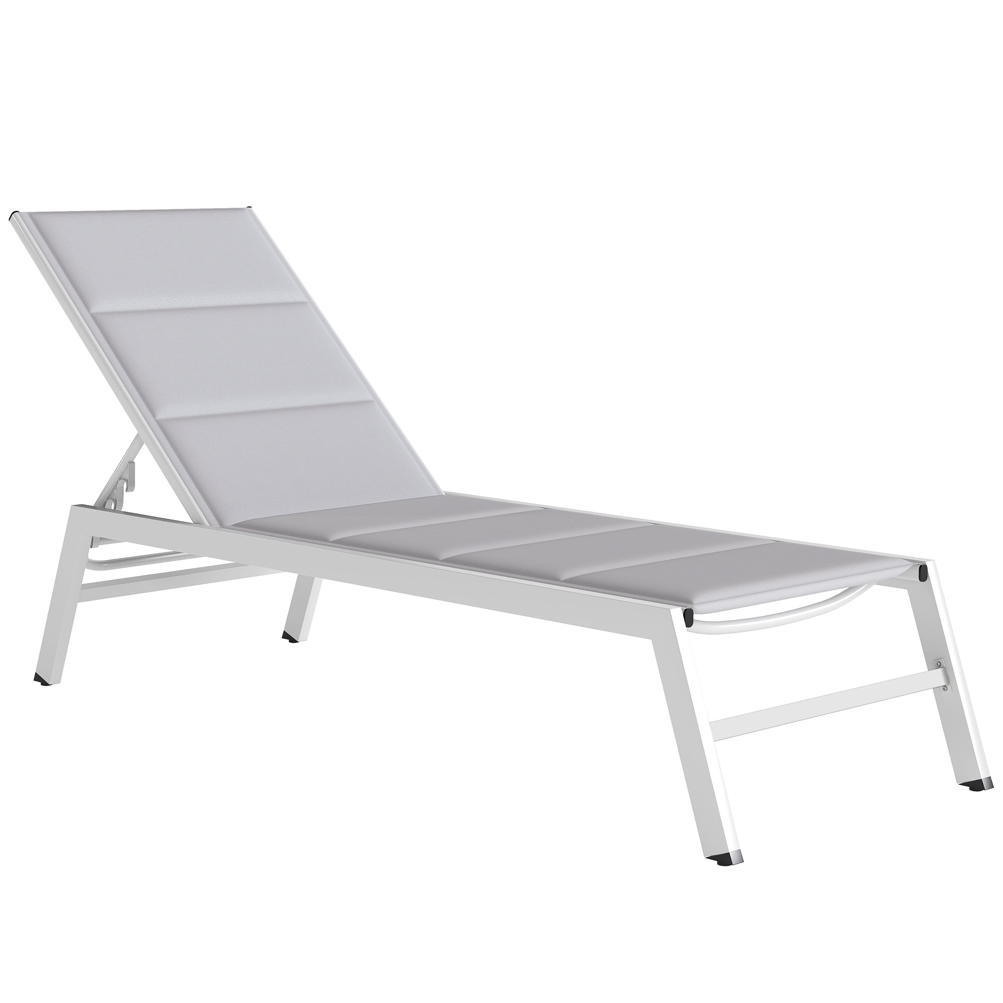 Outsunny lehké hliníkové zahradní lehátko — 6 poloh, polstrovaný textilén 560 g/m², odolné proti korozi, 64 x 181 x 90 cm, světle šedé