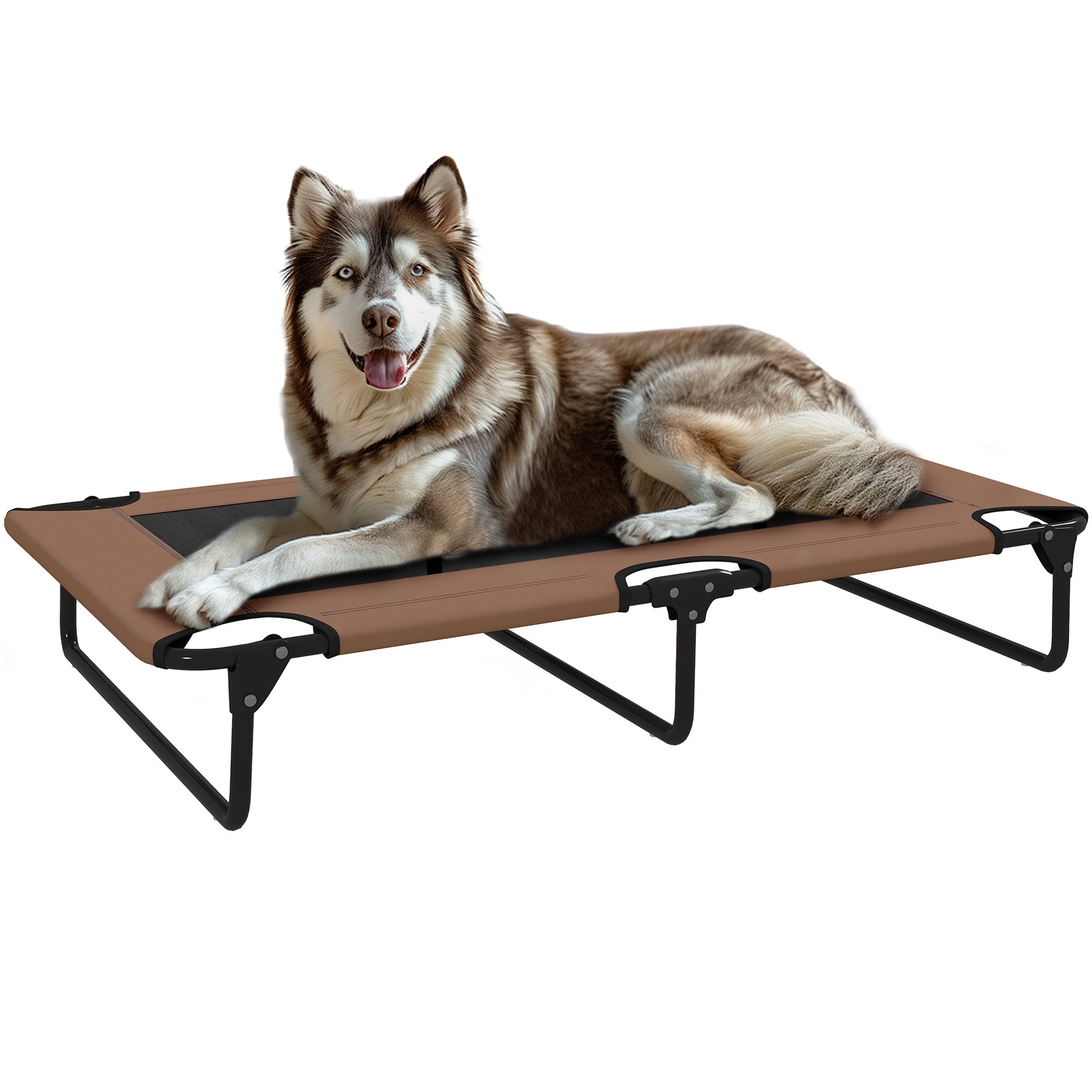 Elevated Foldable Dog Bed Pet Bed, Outdoor Dog Lounger with Net Design, Breathable, for Large Dogs Coffee Oxford 107 x 61 x 20 cm