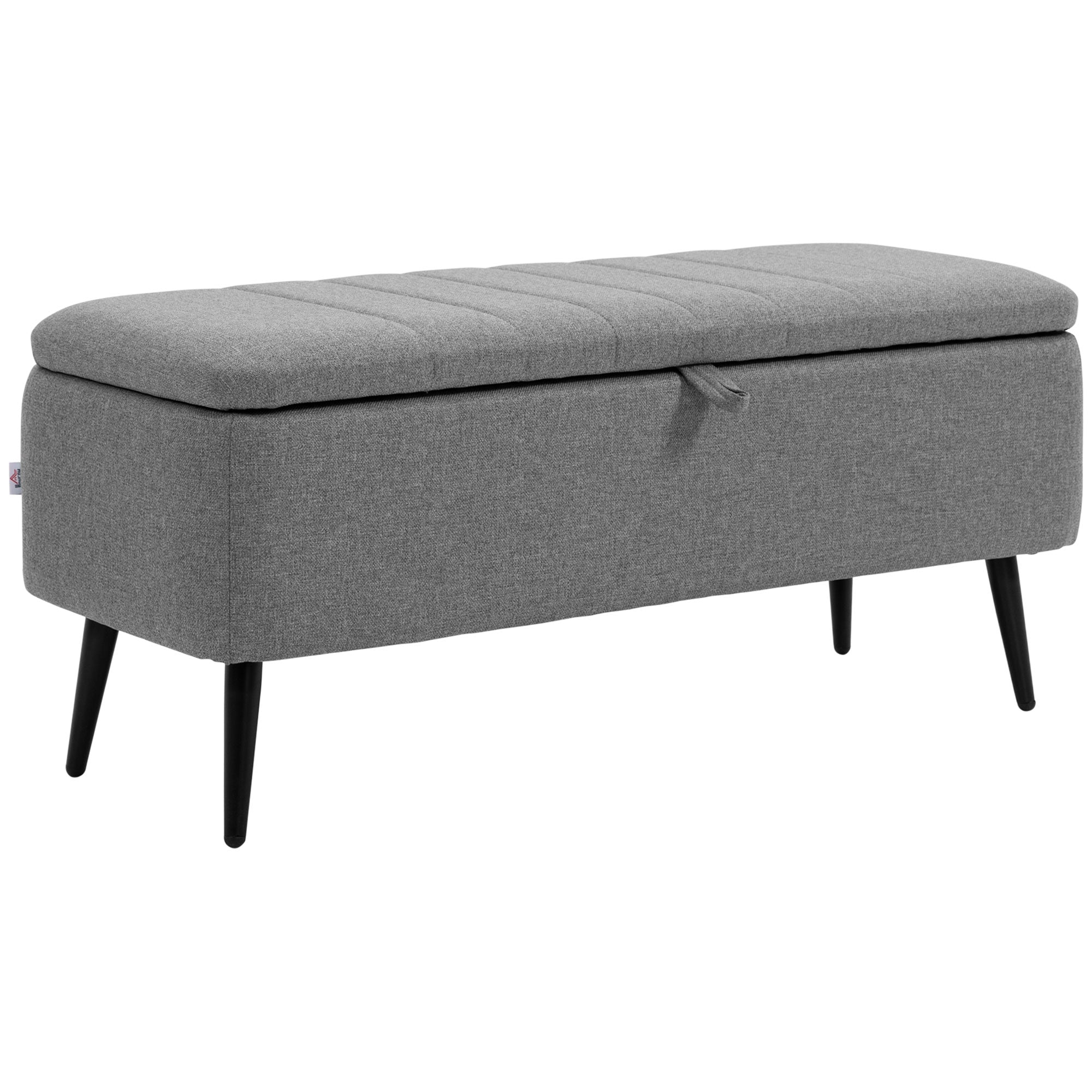 HOMCOM Tároló Pad Kárpitozott Üléssel, Óriás Puff Acél Lábakkal, Tároló Ládával Nappaliba, Hálószobába, Előszobába 102 x 40 x 44 cm, Szürke