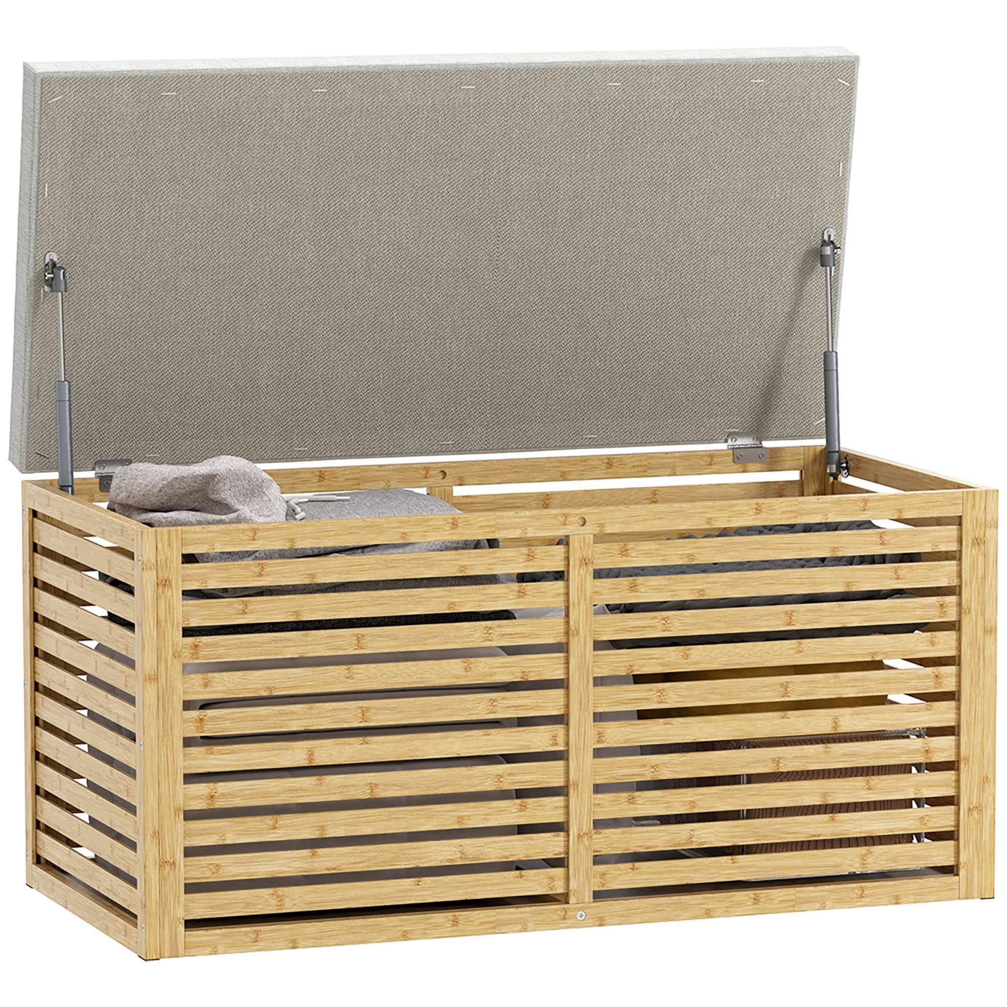HOMCOM 122L Makuuhuoneen Säilytys-Ottomaani - Peeleillä Kiukaalla - 90x42x43 cm Harmaa ja Luonnollinen