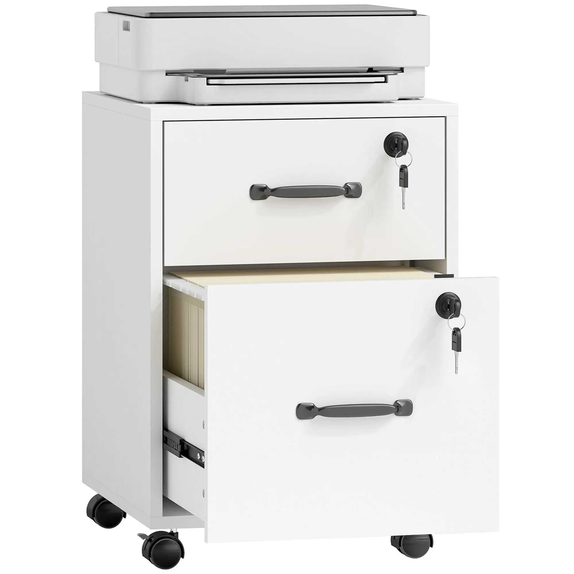 2-Drawer Mobile Filing Cabinet with Locking Wheels for Letter/A4, Under-Desk Storage, White, 15.7 x 15.7 x 21.3 in