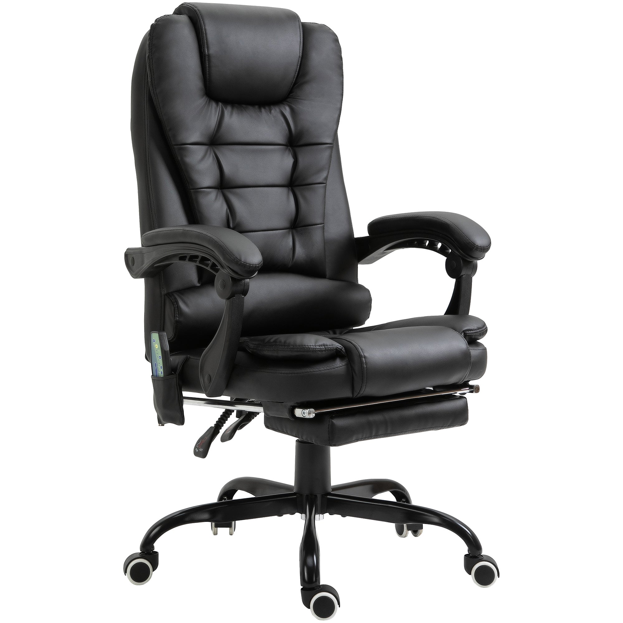 Office Chair with Massage Function, Ergonomic Executive Chair with Reclining Function, Height Adjustable Swivel Desk Chair with Remote Control, Side Pocket, Faux Leather, Black