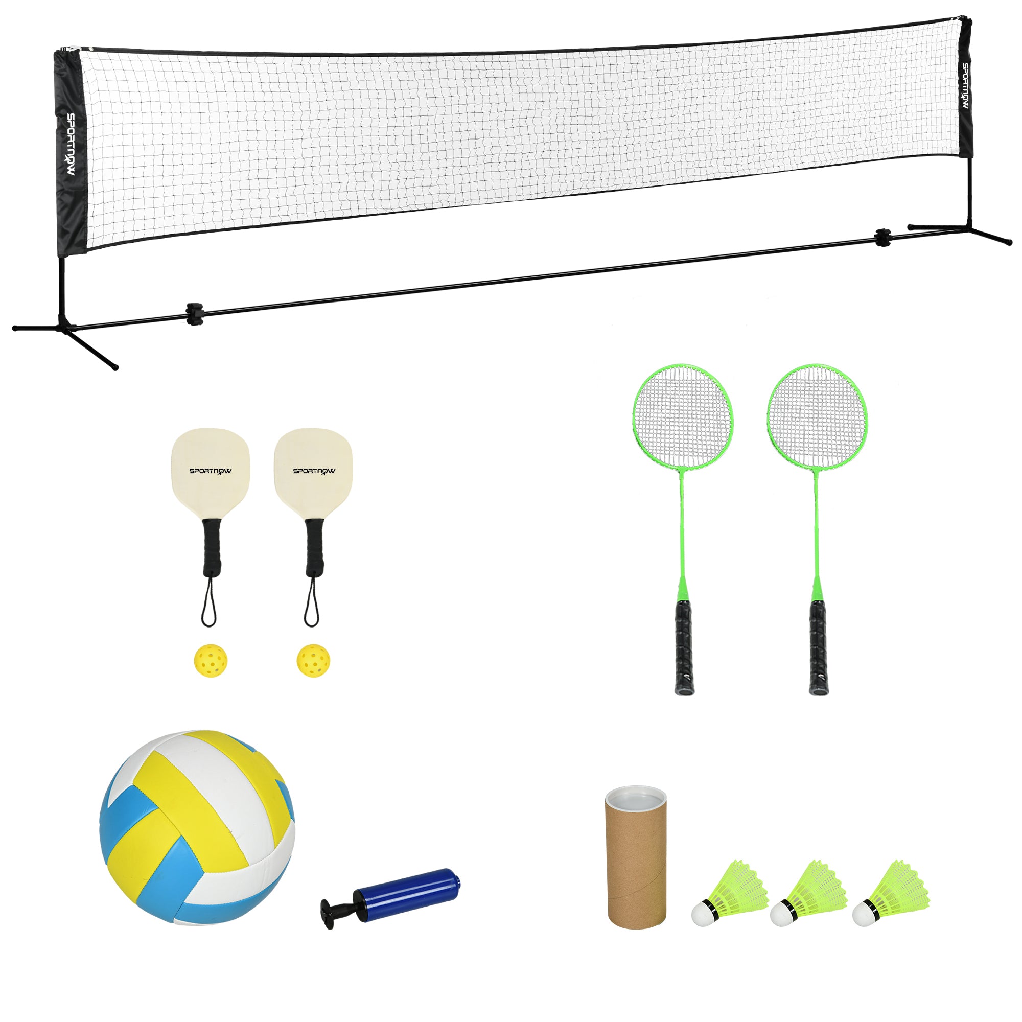 SET ΣΠΟΡ SPORTNOW - Πλήρες Σετ Badminton, Pickleball και Volleyball, 3 σε 1, Υπαίθριες Αθλήτριες με Ρυθμιζόμενο Ύψος Δικτύου 107-155 εκ.