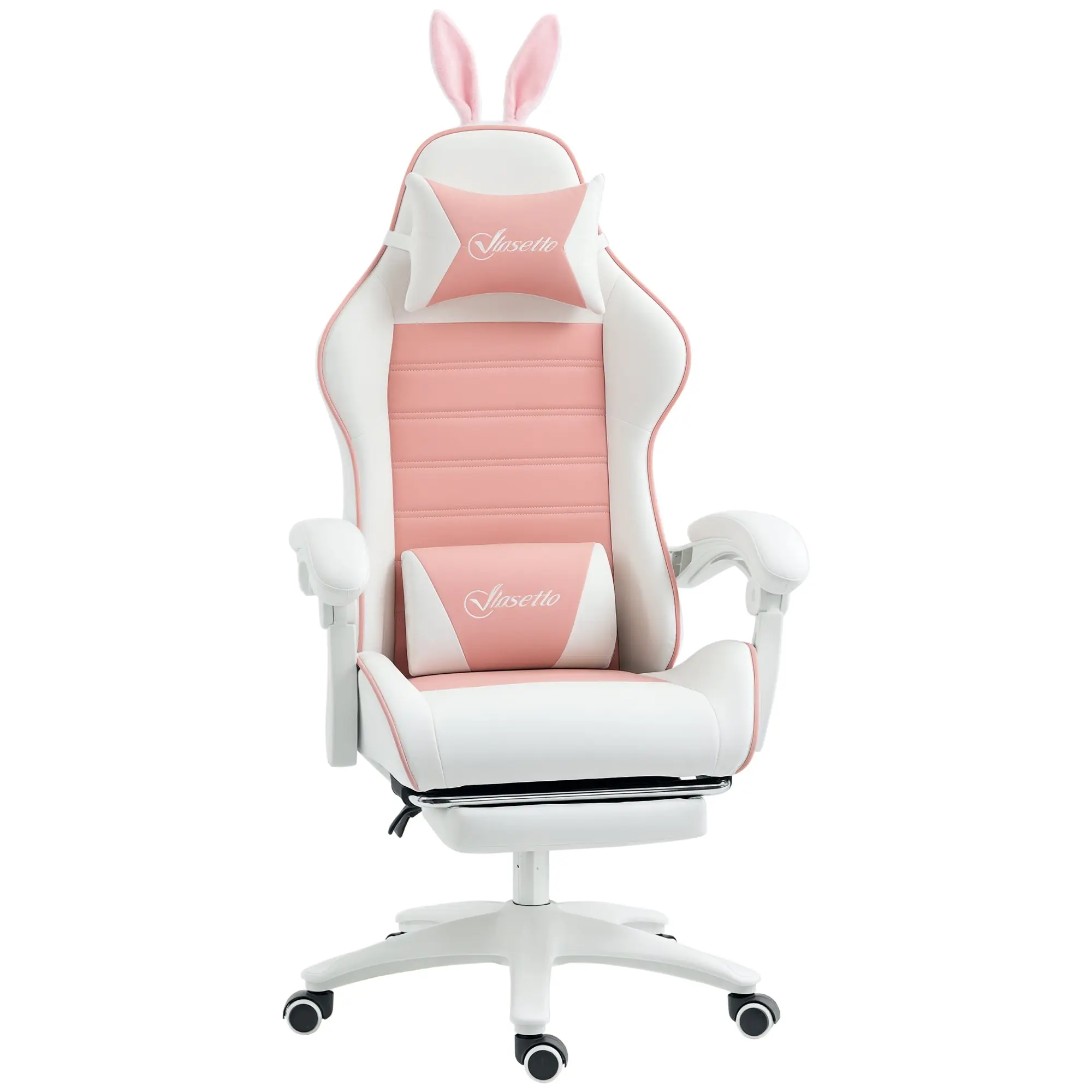 Gaming Chair Ergonomic Gamer Chair with Lumbar Support, Footrest, Gaming Seat with Bunny Ears, Head Pillow, Office Chair with Adjustable Backrest Recline Function Pink
